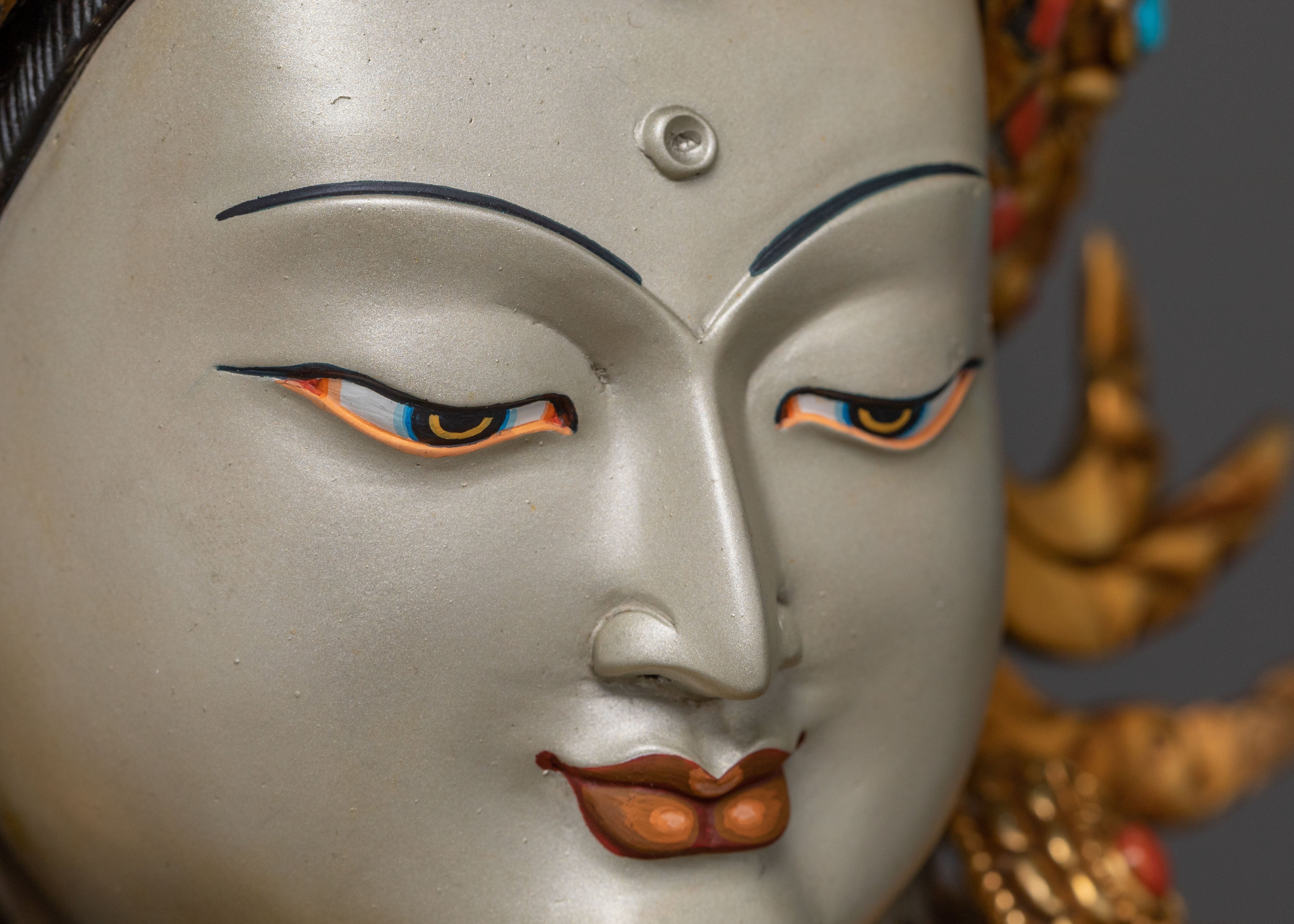 Majestic Chenrezig on Throne Statue with 24k Gold Glided and  Gemstones Inlays