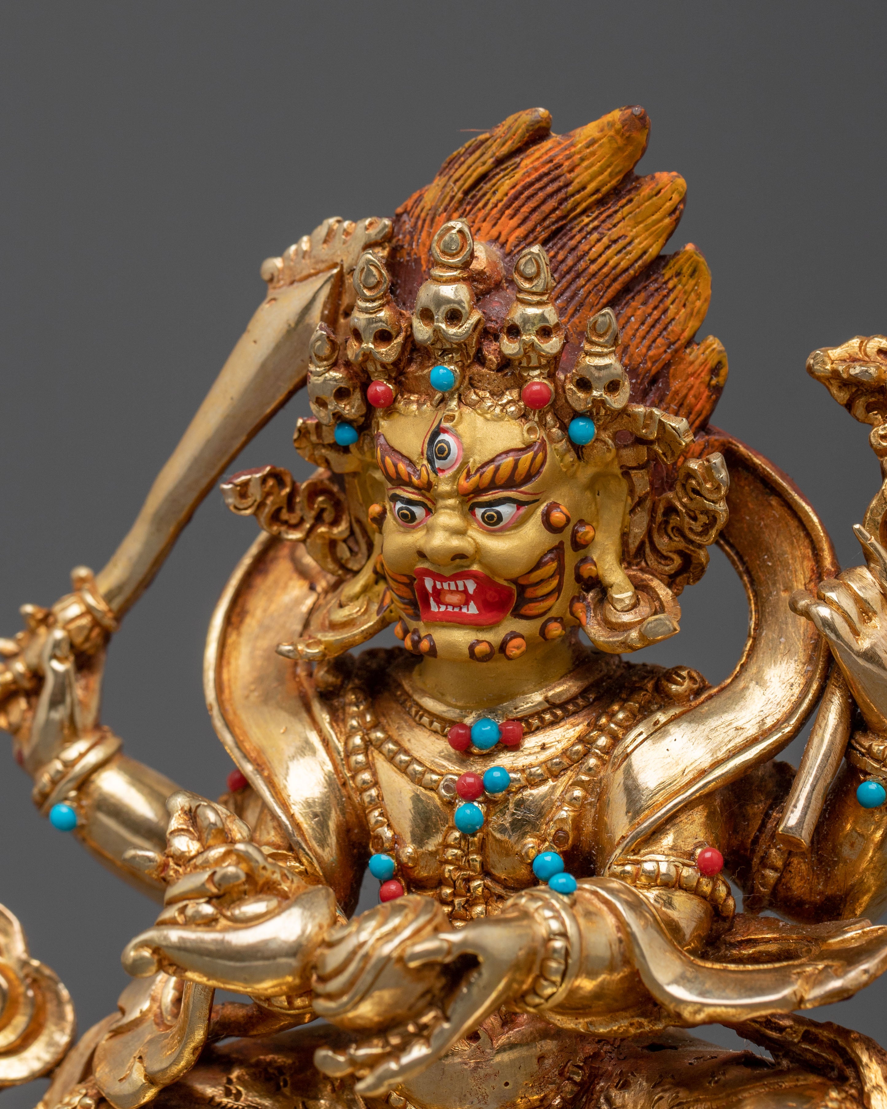 Four-Armed Mahakala Statue: Wrathful Protector of Dharma