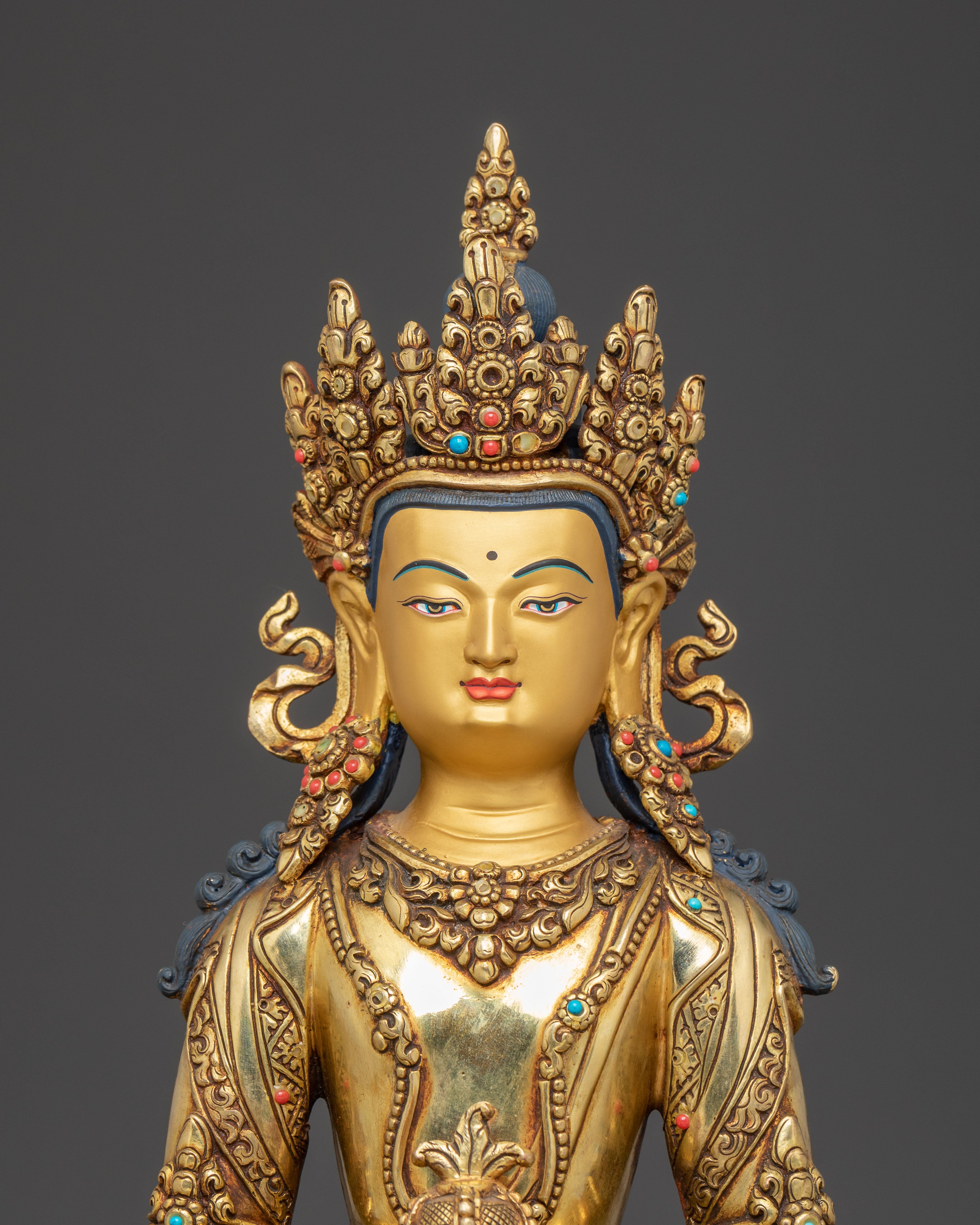 Golden Amitayus Handcrafted Statue | Tibetan Longevity Deity