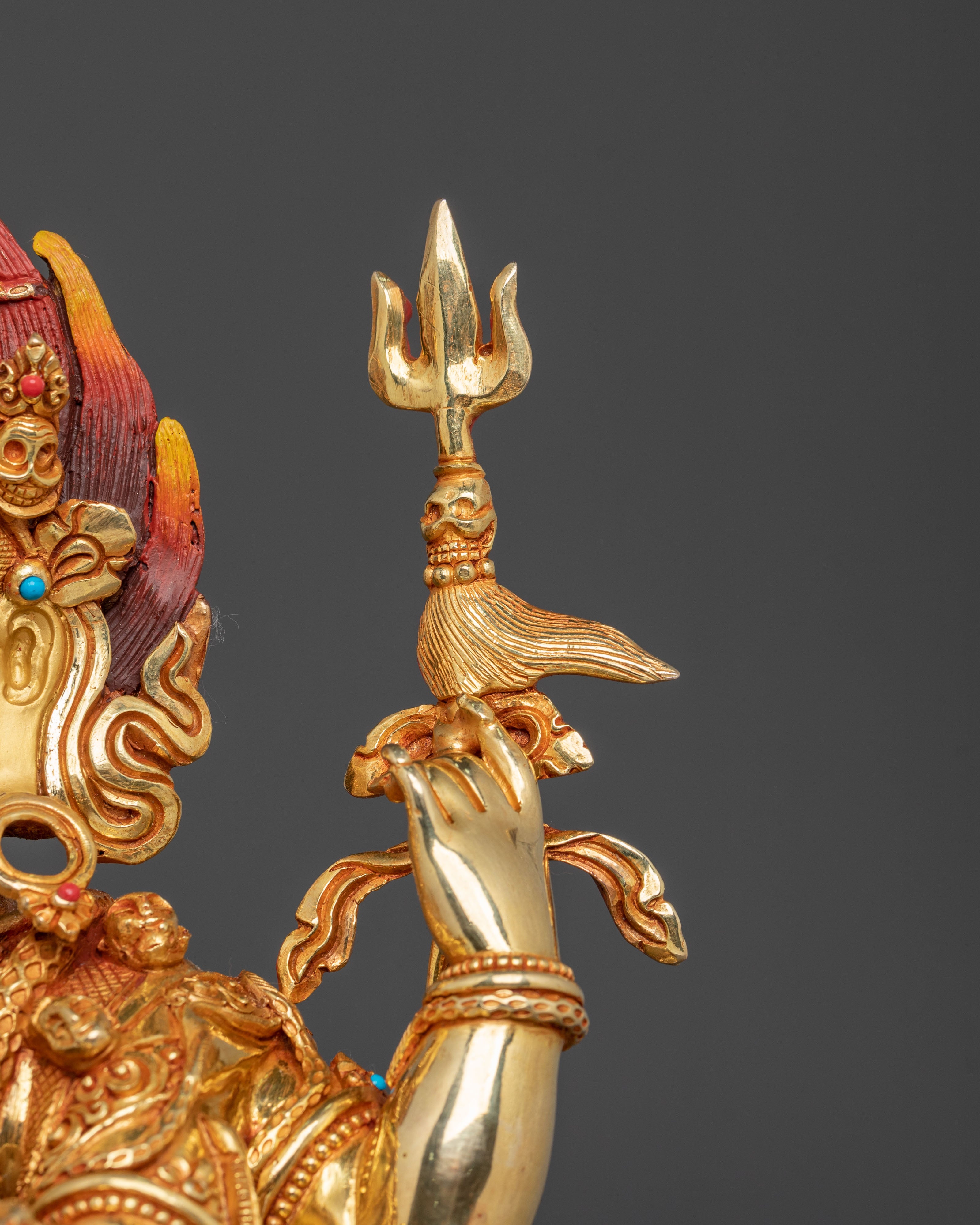 Chaturbhuja Mahakala Statue with Consort | Golden Figure