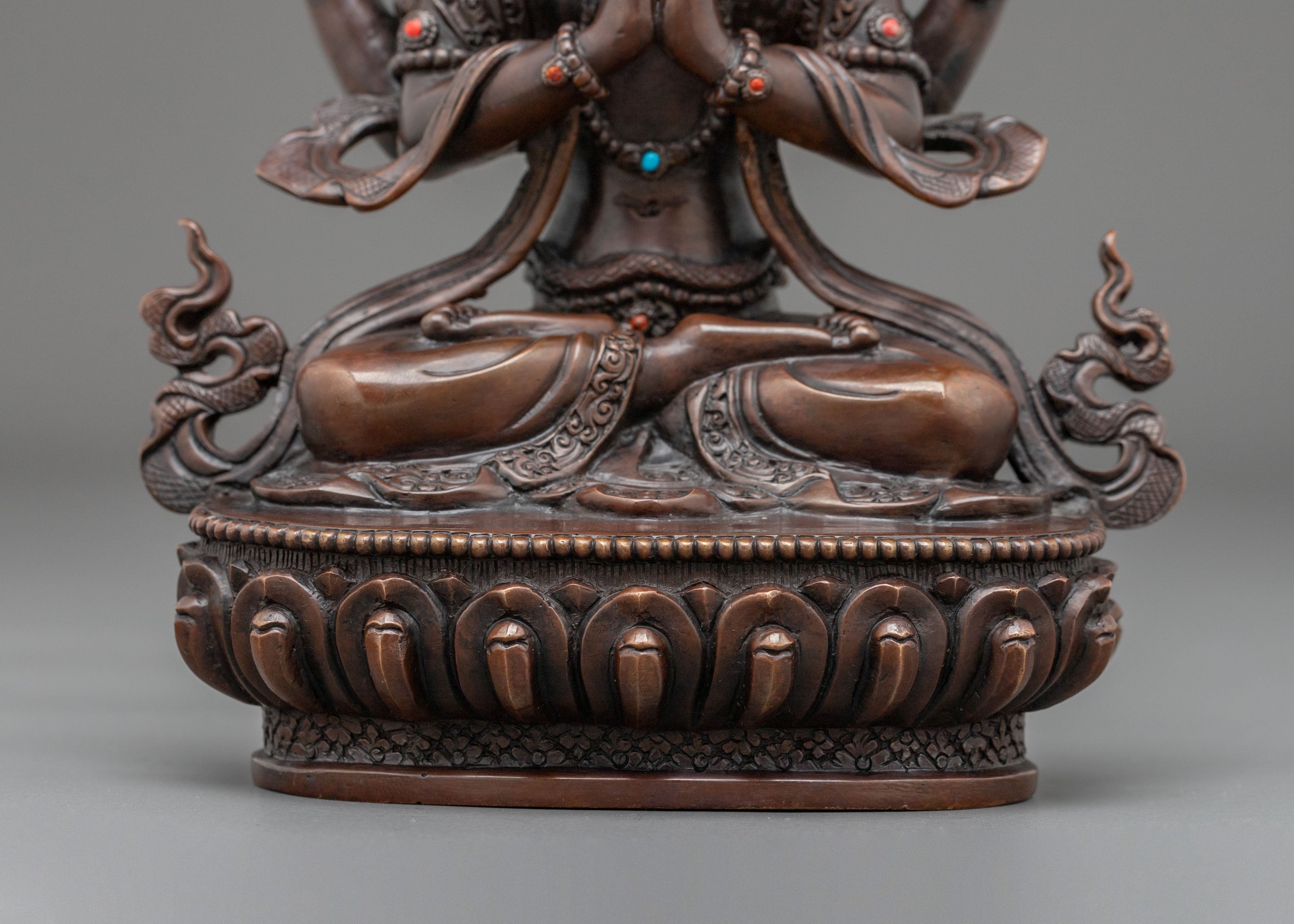 Four-Armed Chenrezig Oxidized Statue | Compassionate Figurine