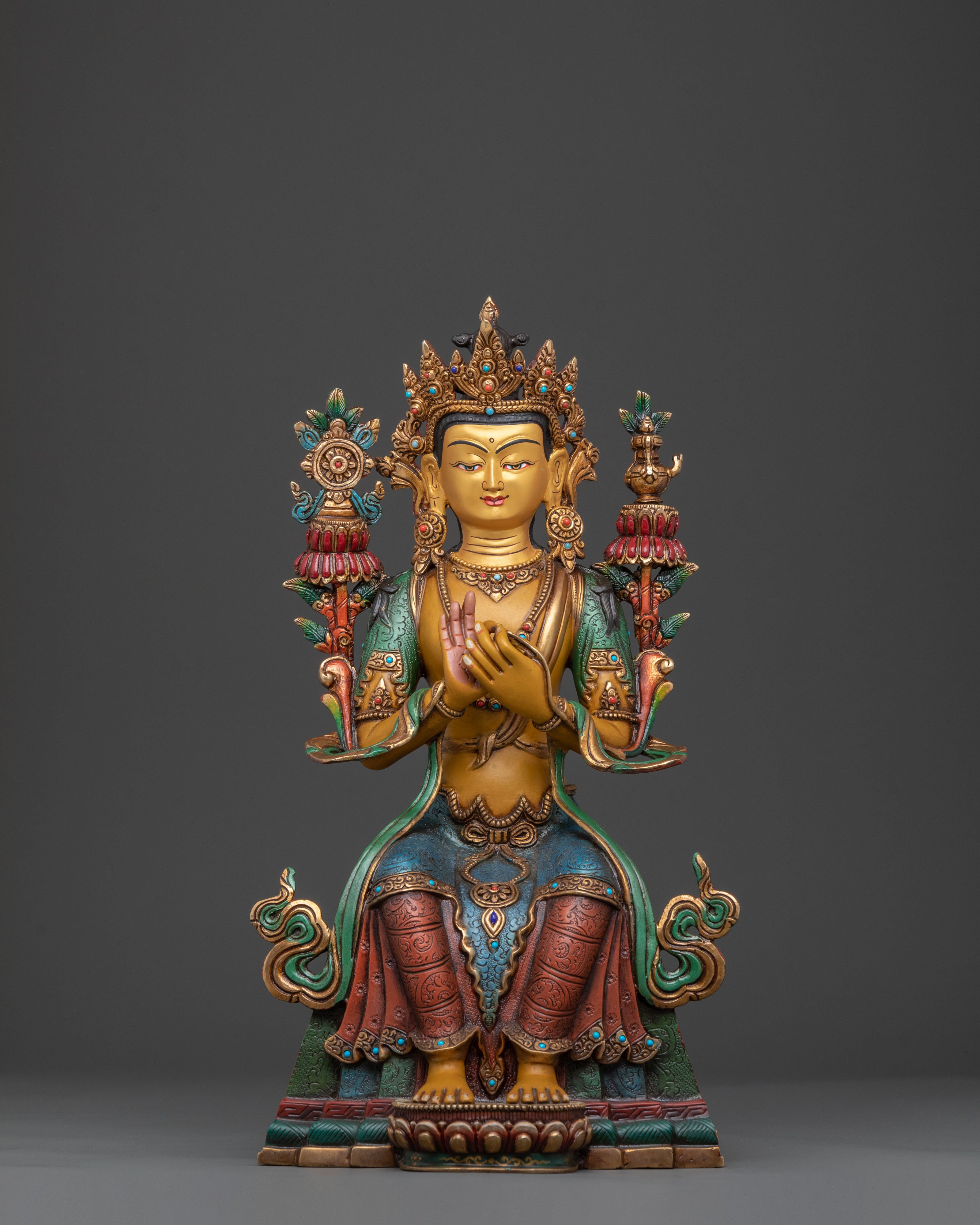 Maitreya Buddha Statue: 24K Gold Gilded Figurine