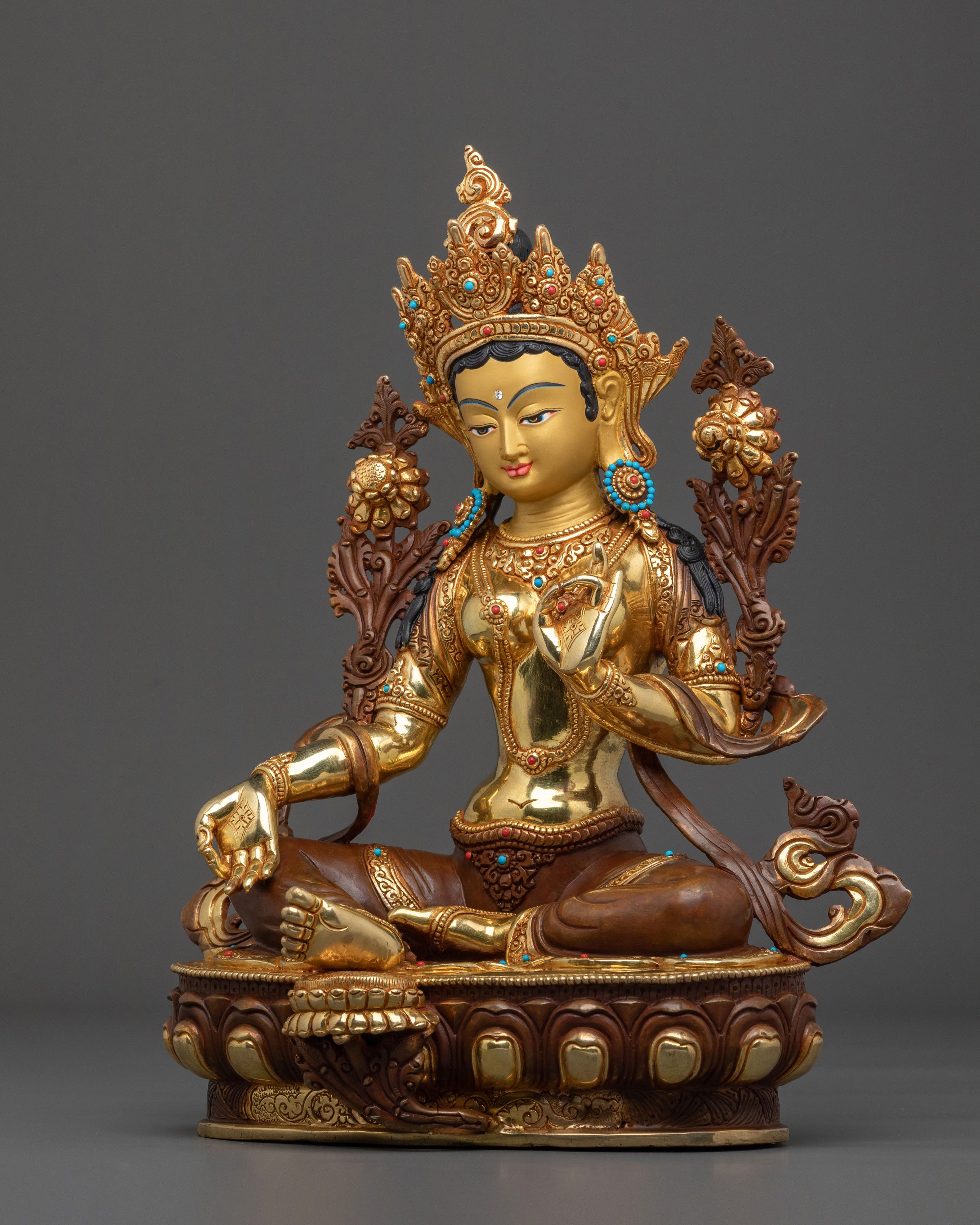 Compassion Statue of Green Tara | 24K Gold Gilded Sculpture