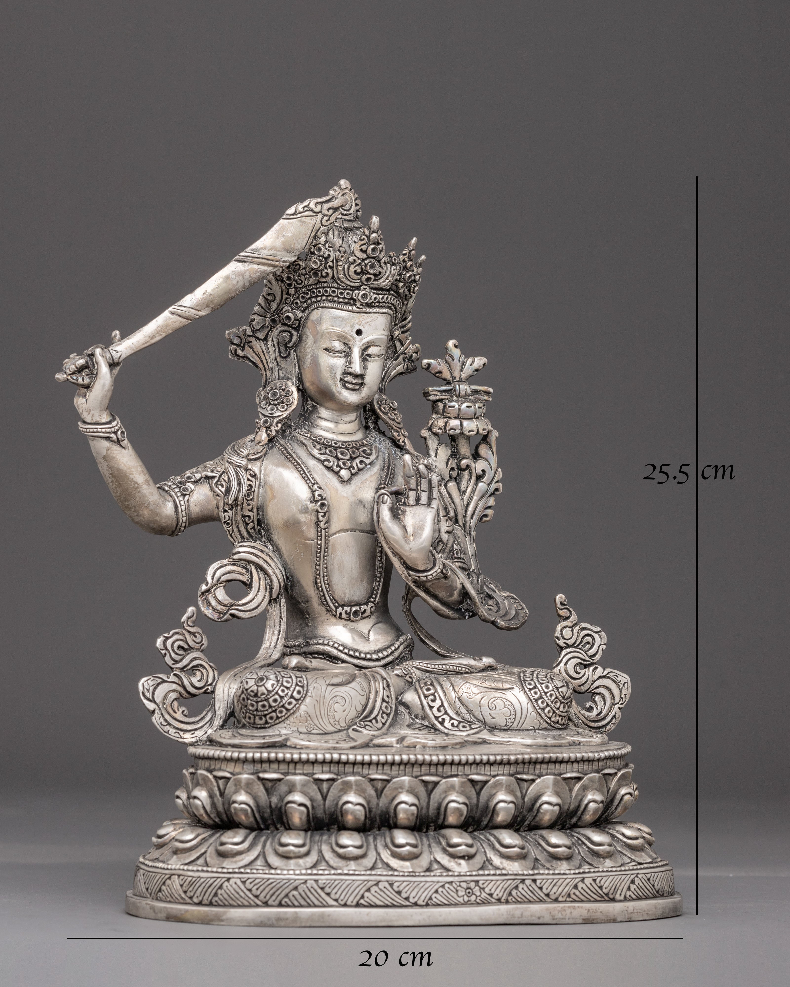 Silver-Plated Bodhisattva Manjushri Statue 