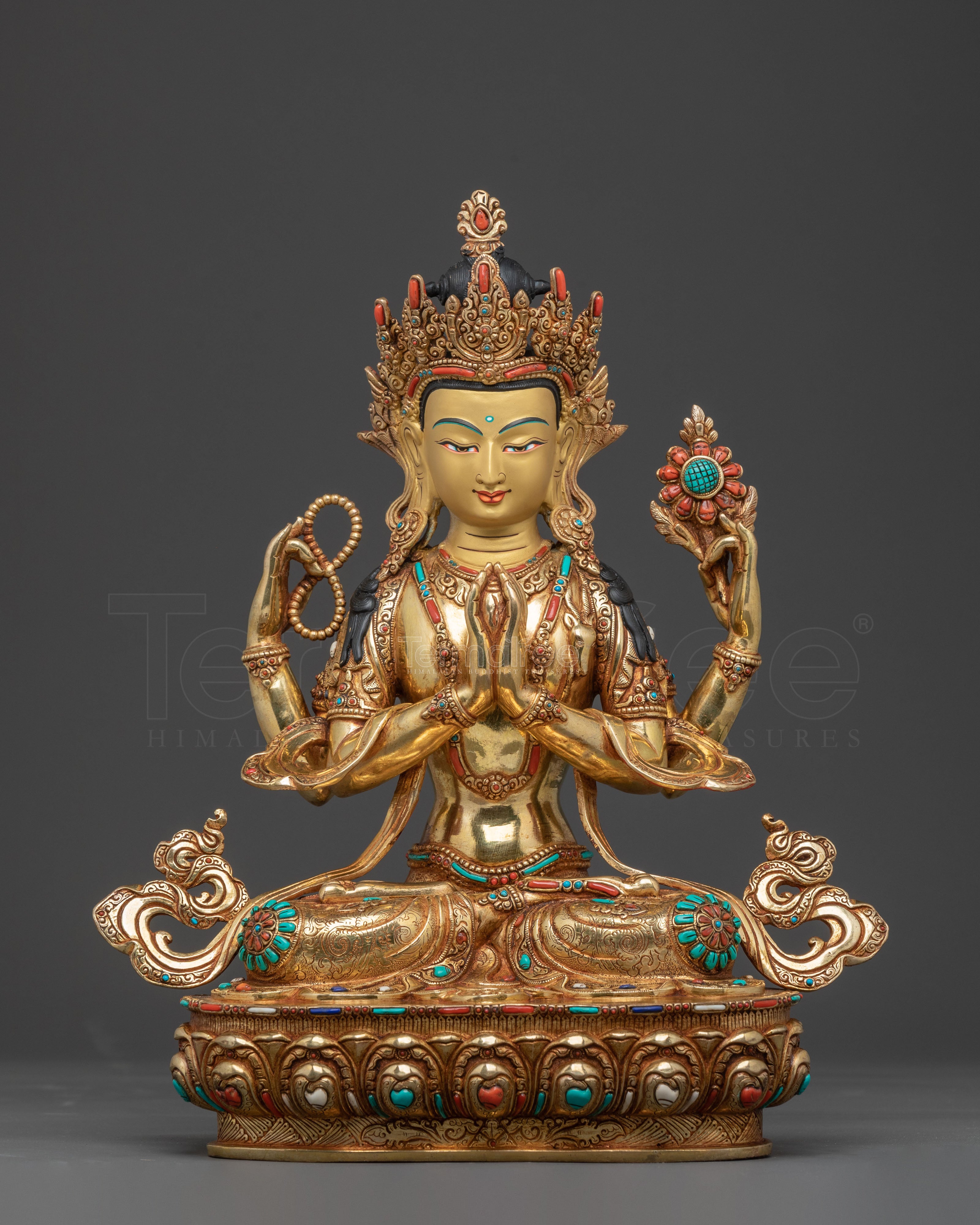 Chenrezig Gold Gilded Copper Statue