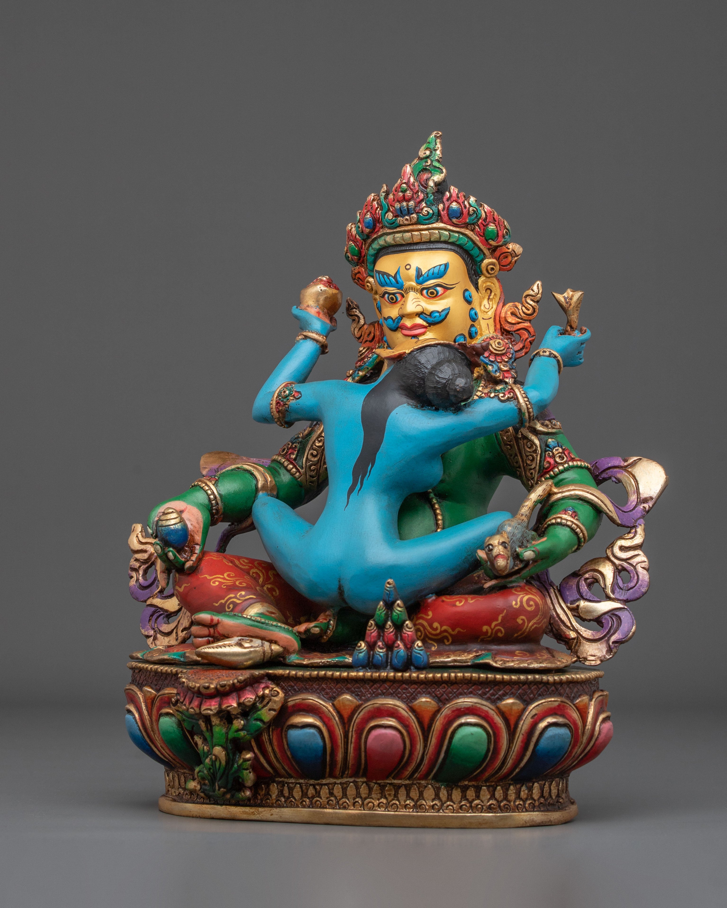 Green Dzambhala Statue | Copper Figurine of Wealth Deity