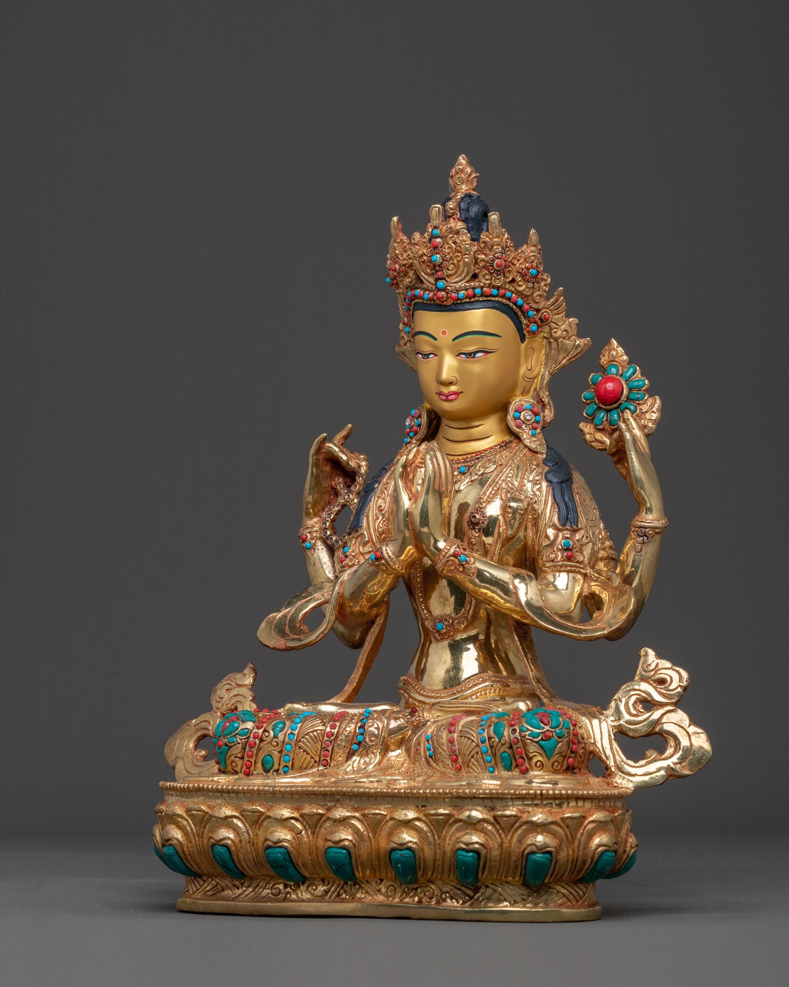 Chenrezig: 24k Gold Gilded Sculpture