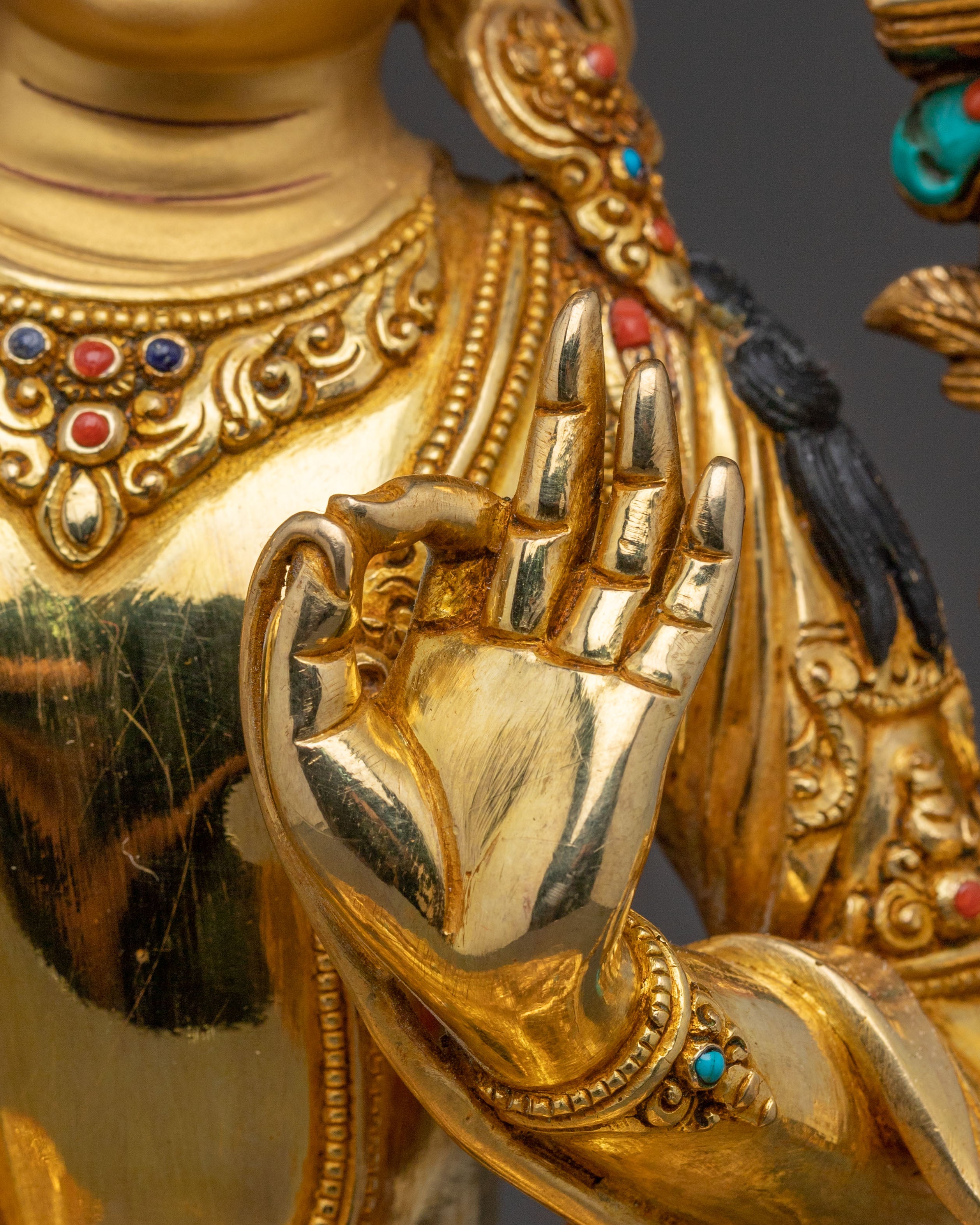 Manjushri Spiritual Guidance Statue – 24K Gilded Copper