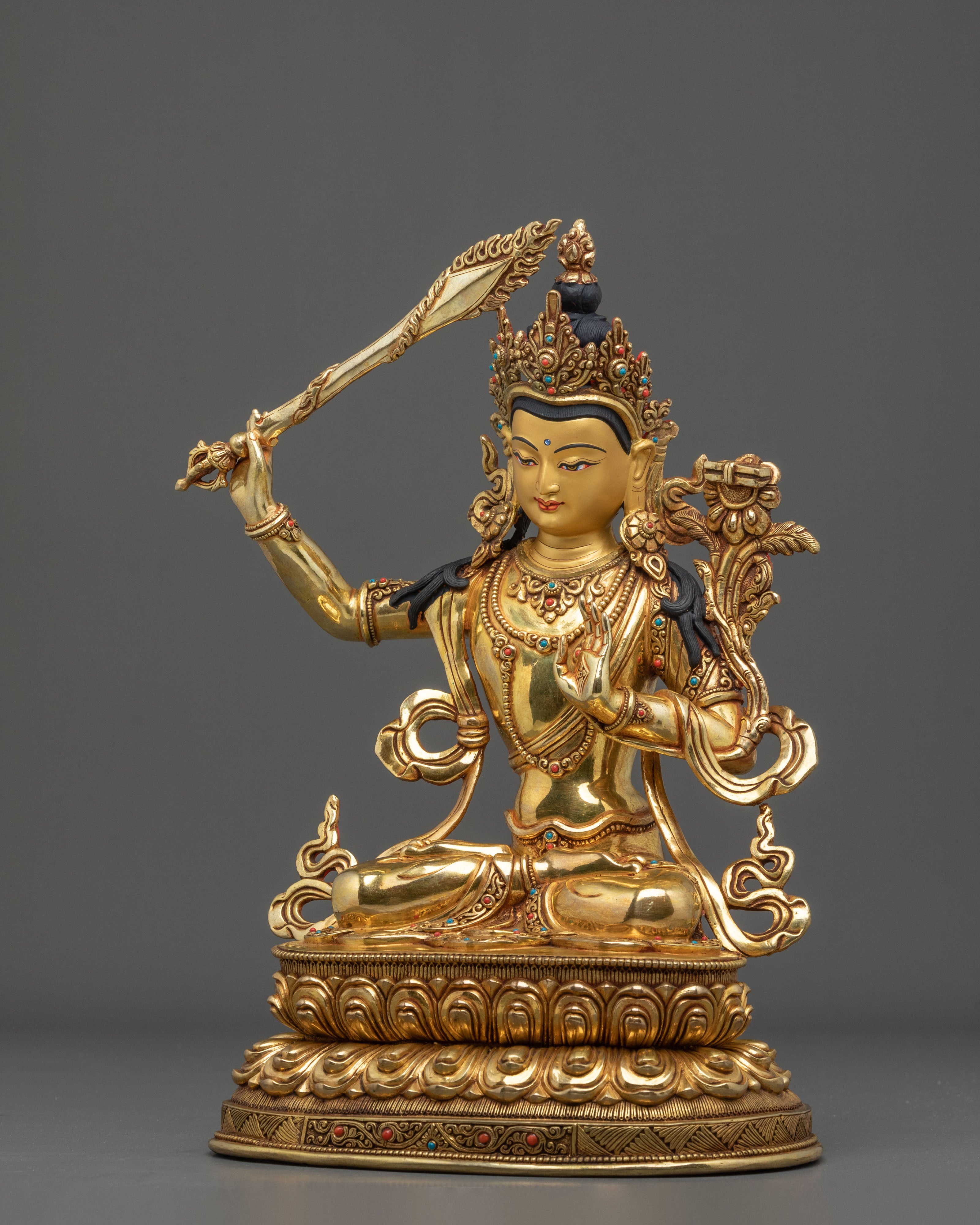 Manjushri Flaming Sword Wisdom Sculpture | Deity of Transcendent Knowledge