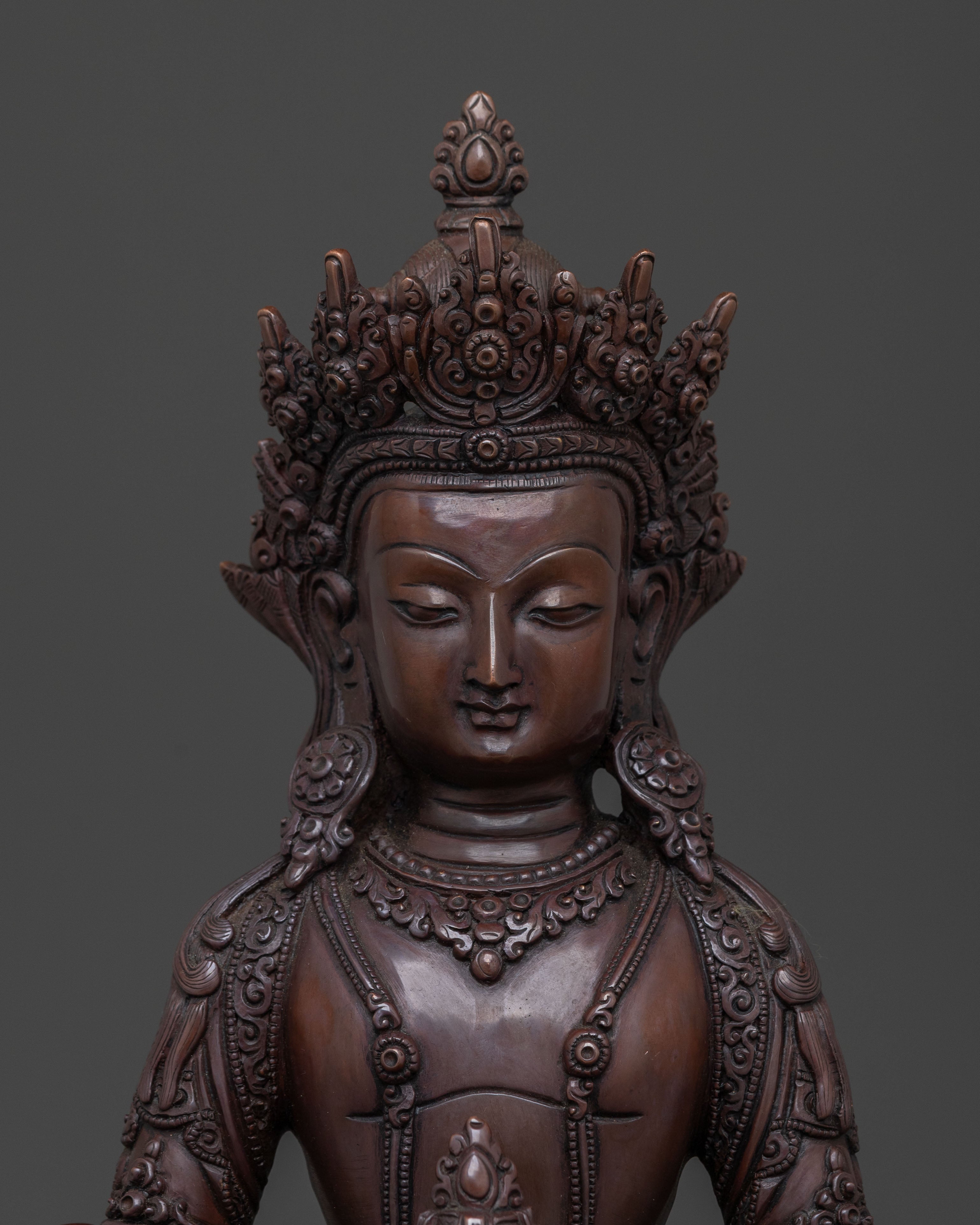 Amitayus: Handcrafted Oxidized Copper Blessing Statue