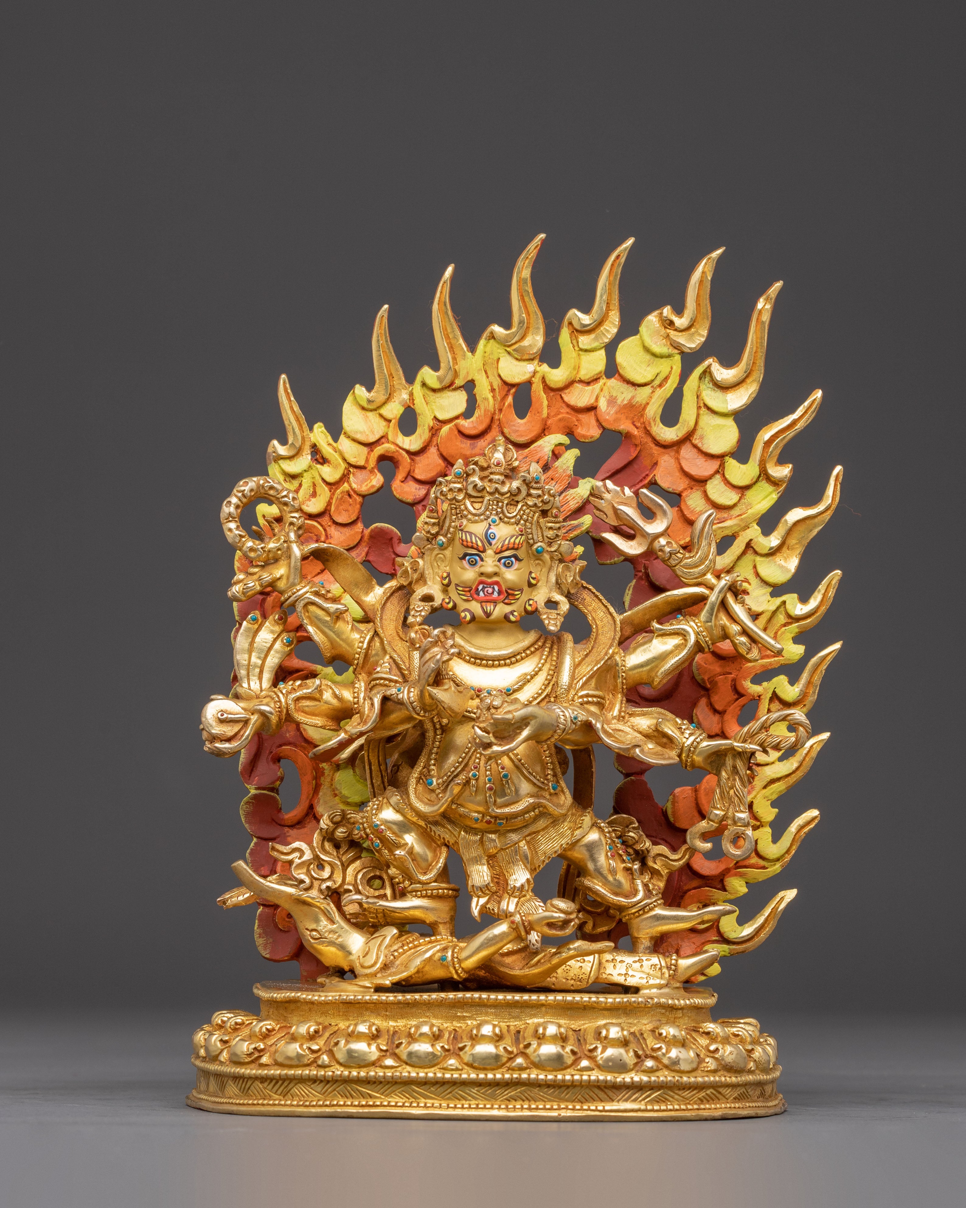 Handcrafted Six Armed Mahakala Sculpture | Protector Deity in Tibetan Buddhism