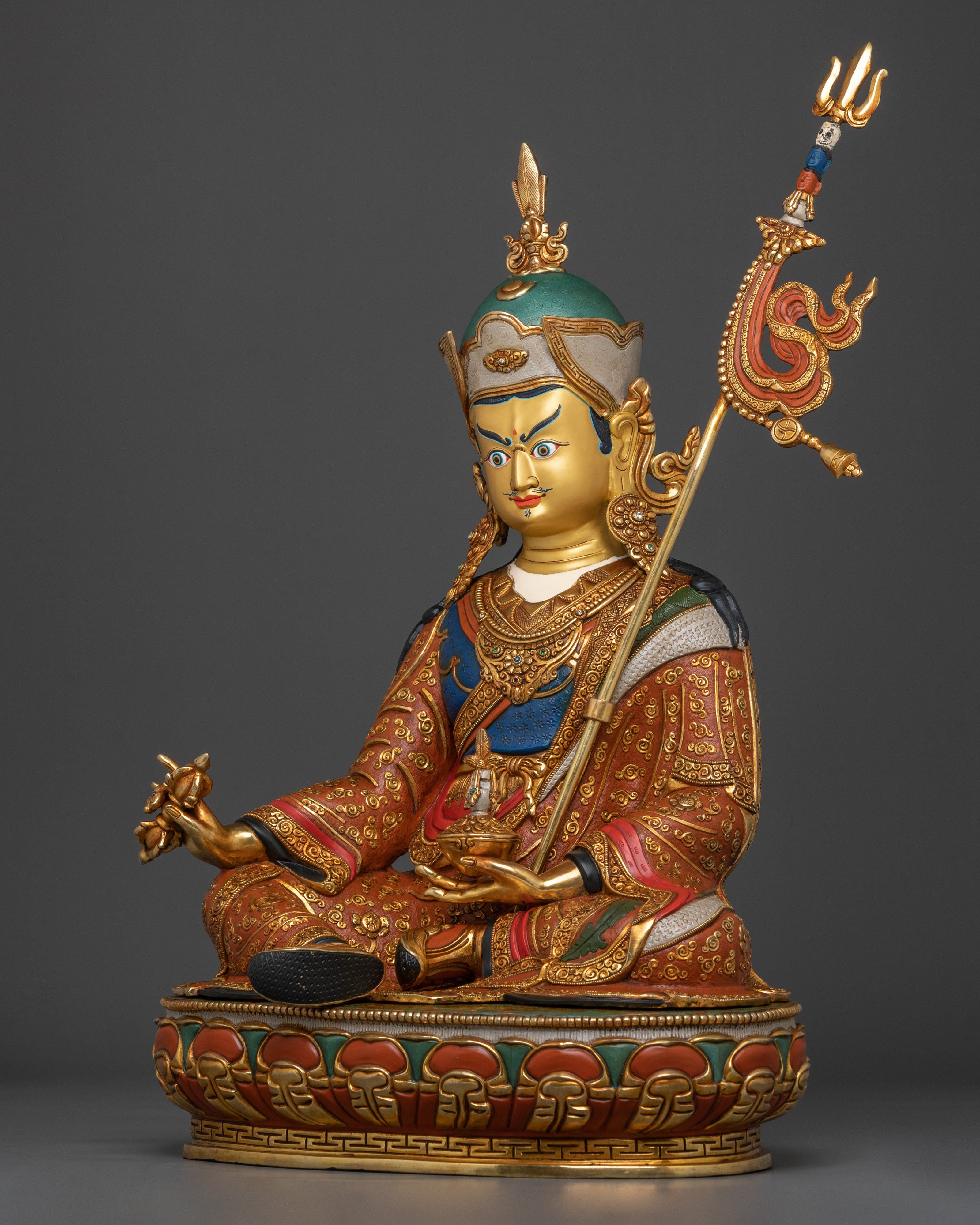 Guru Rinpoche Vajrayana Master Sculpture | Tibetan Buddhist Altar Decor