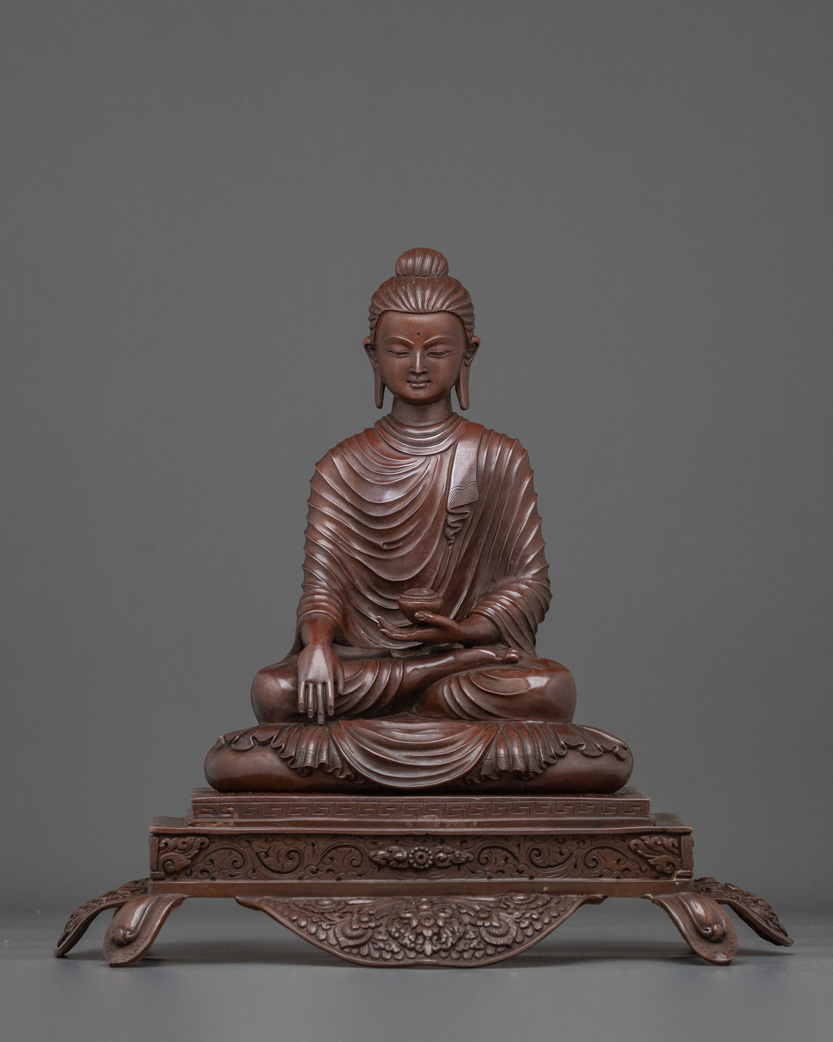 Shakyamuni Buddha Oxidized Statue on Throne | Home Decor