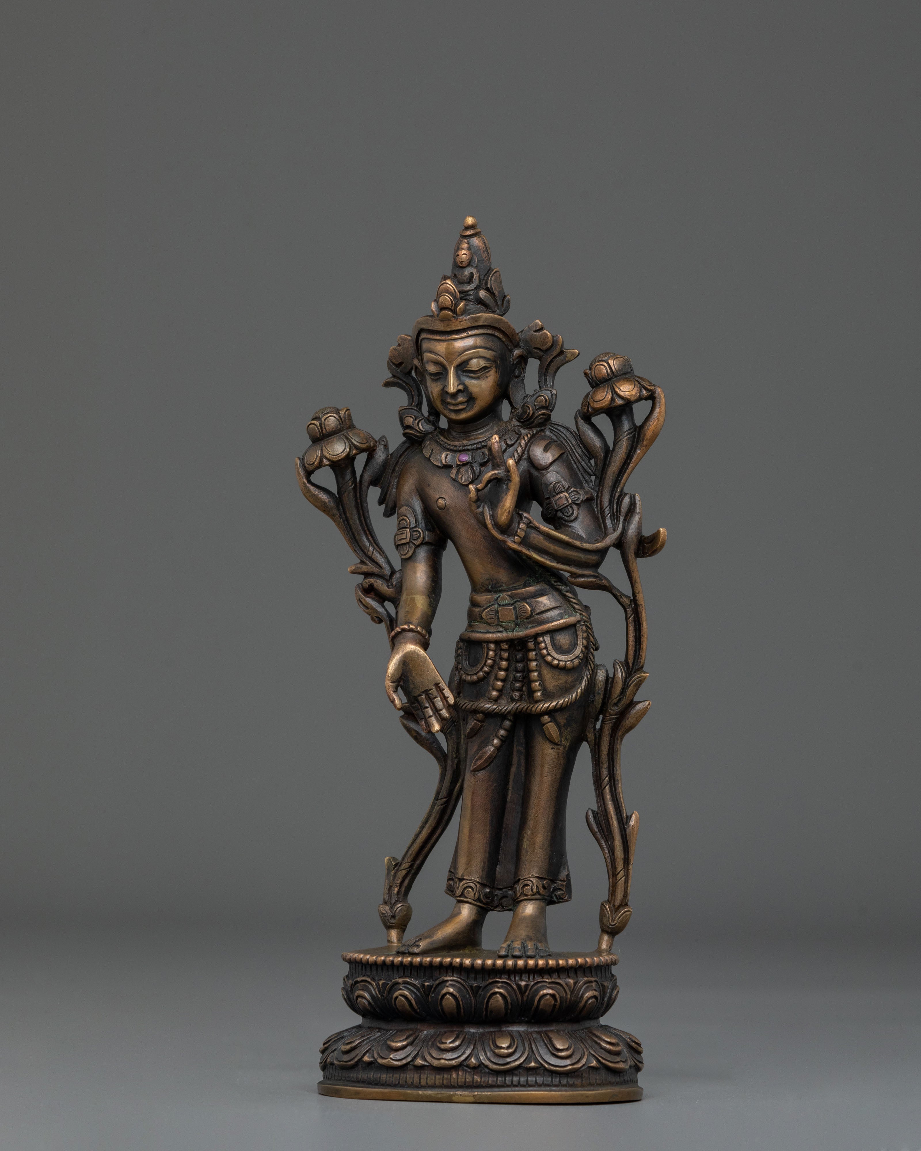 Padmapani Oxidized Copper Sculpture | Serene Bodhisattva Art