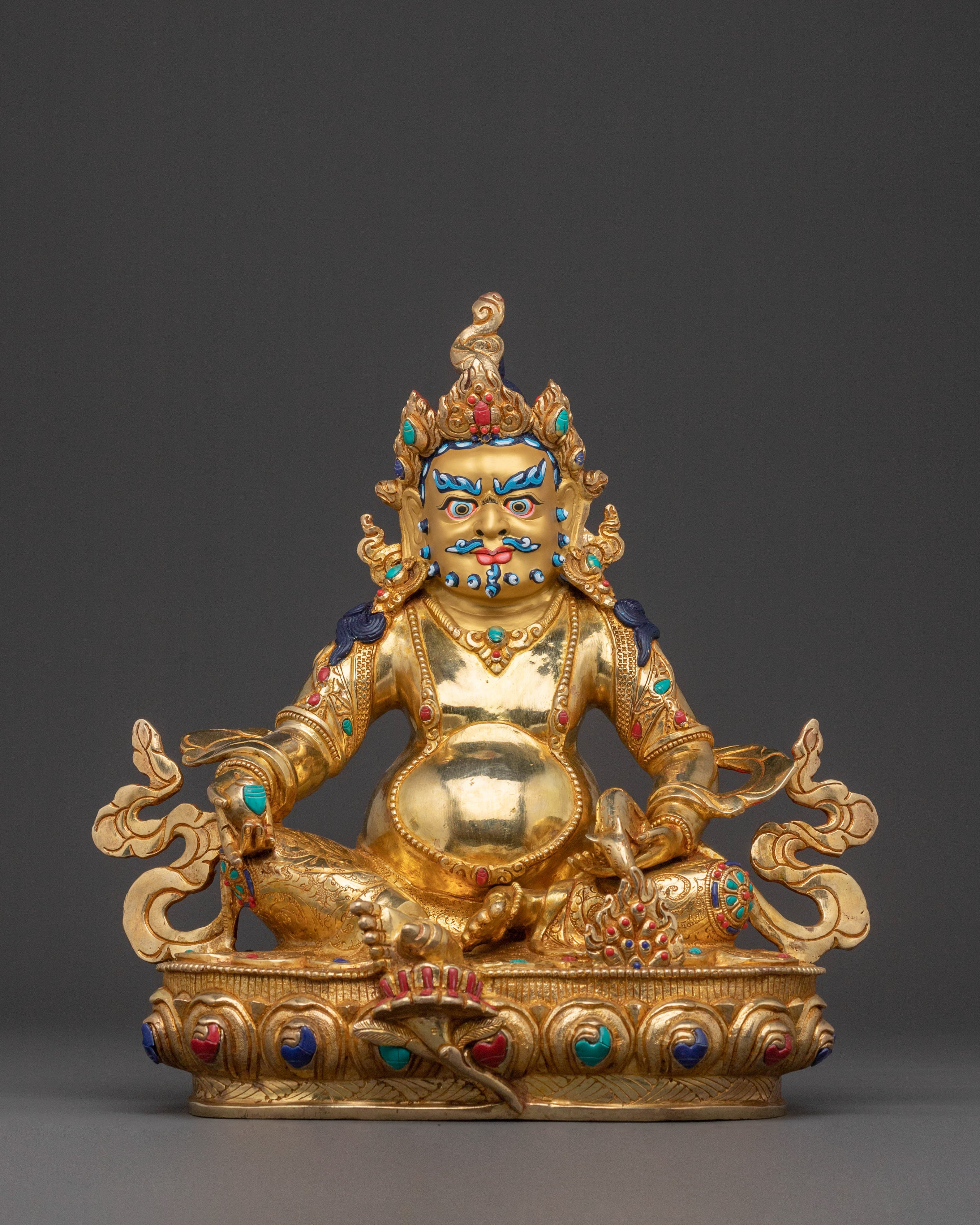 Handcrafted Dzambhala Blessing Statue – 24K Gold Gilded Copper Statue