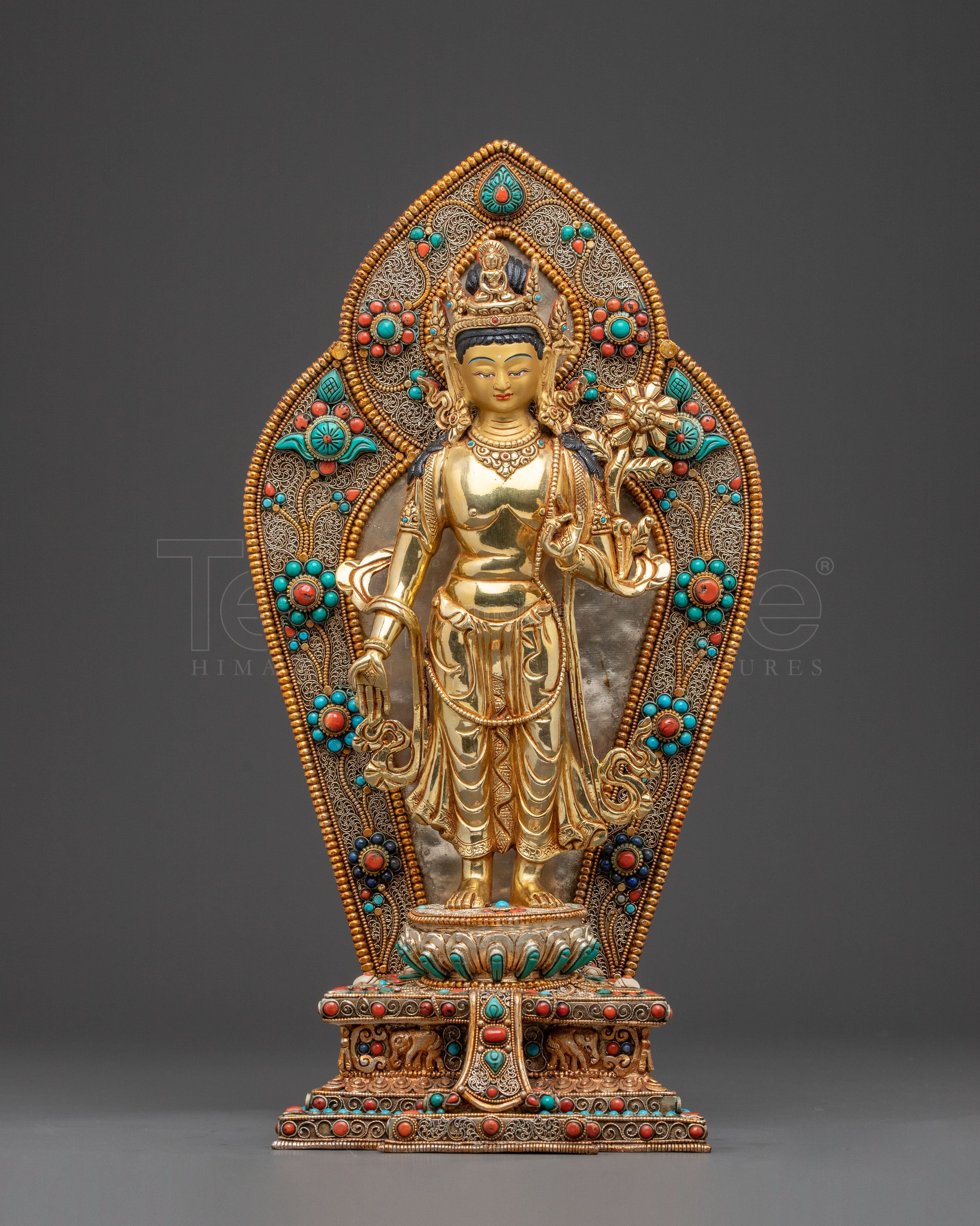 Divine Avalokiteshvara Golden Statue - 24K Gold Gilded