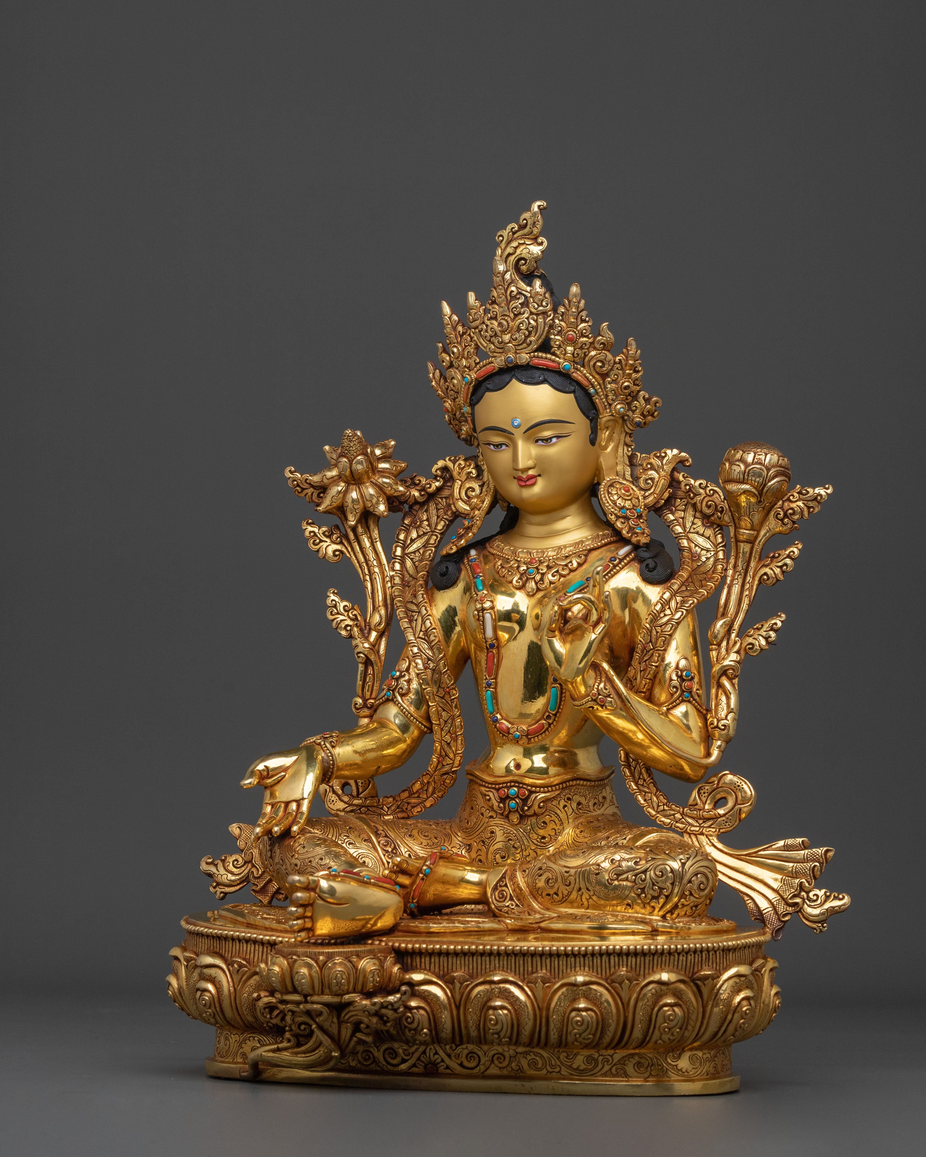 Green Tara 24K Gold Gilded Figurine | Buddhist Guardian