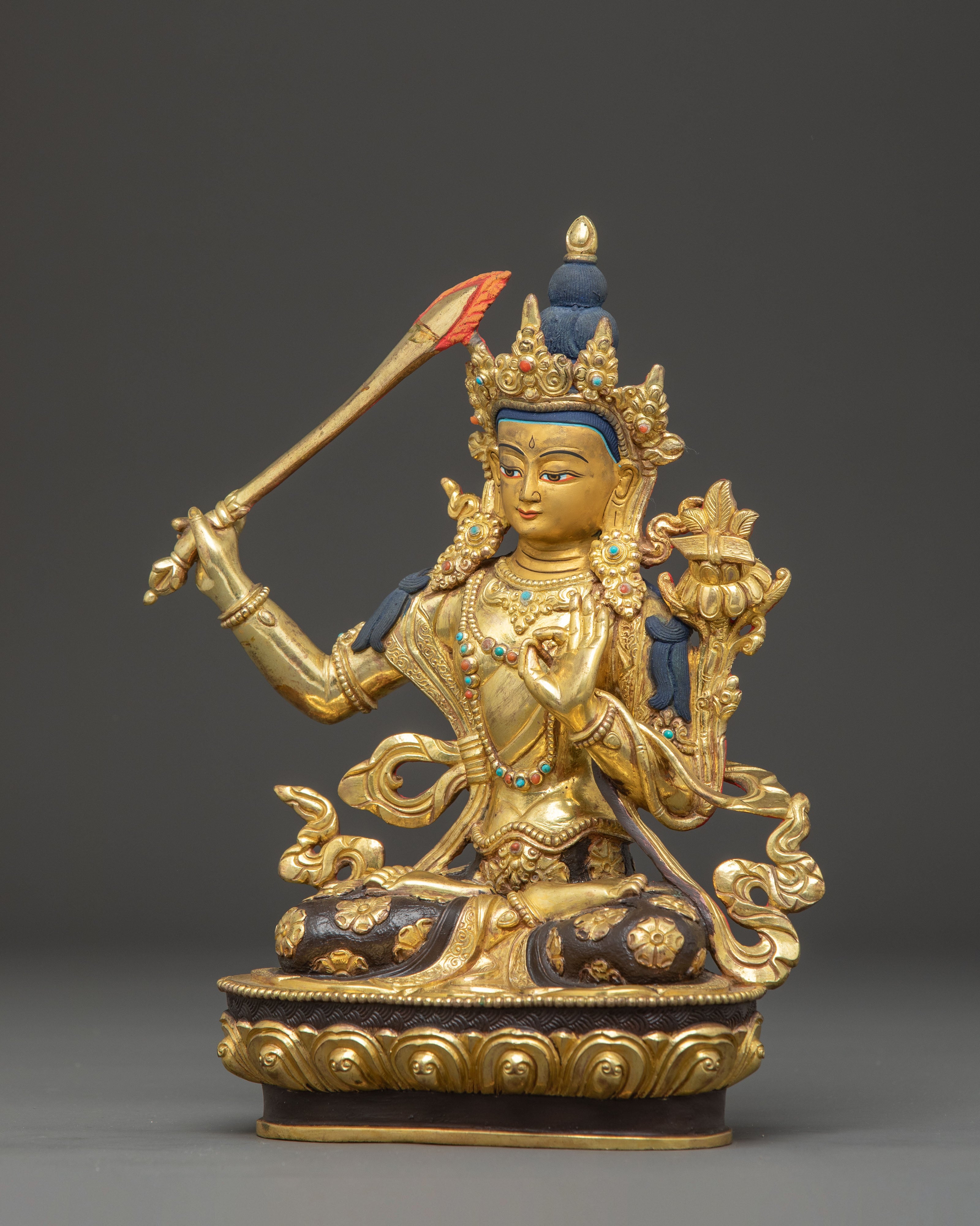 Golden Manjushri Statue of Power and Wisdom | Symbol of Transcendent Insight