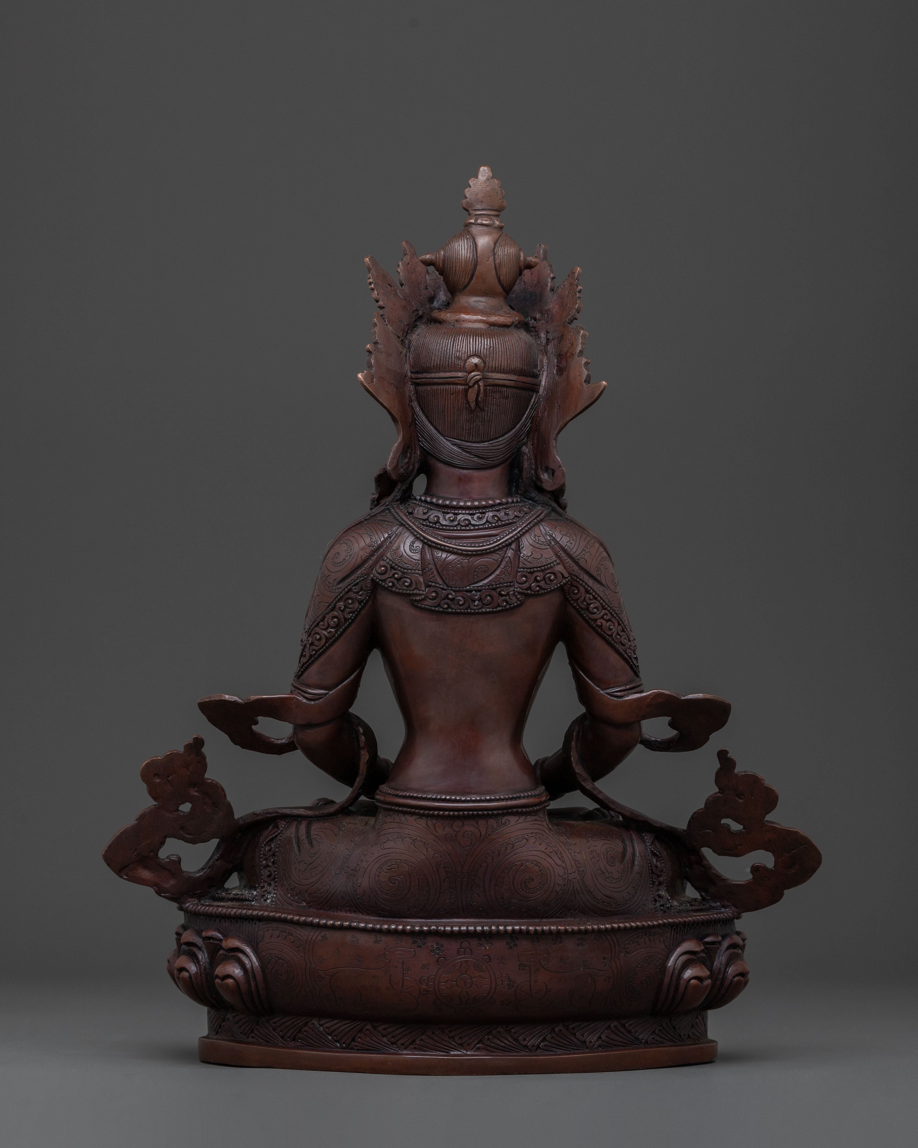 Amitayus: Handcrafted Oxidized Copper Blessing Statue