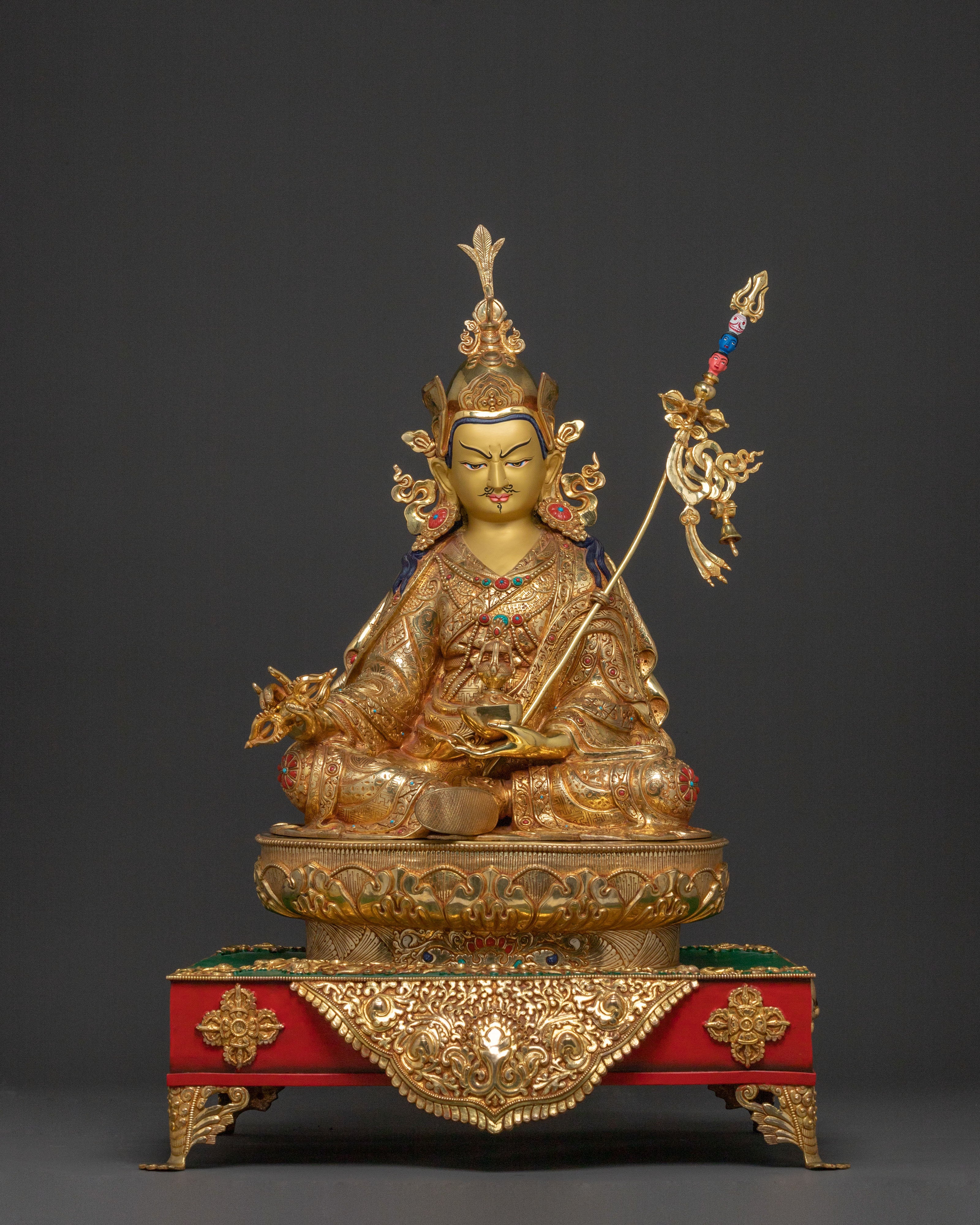 Guru Rinpoche Sacred Statue on Throne | Altar Decor Sculpture