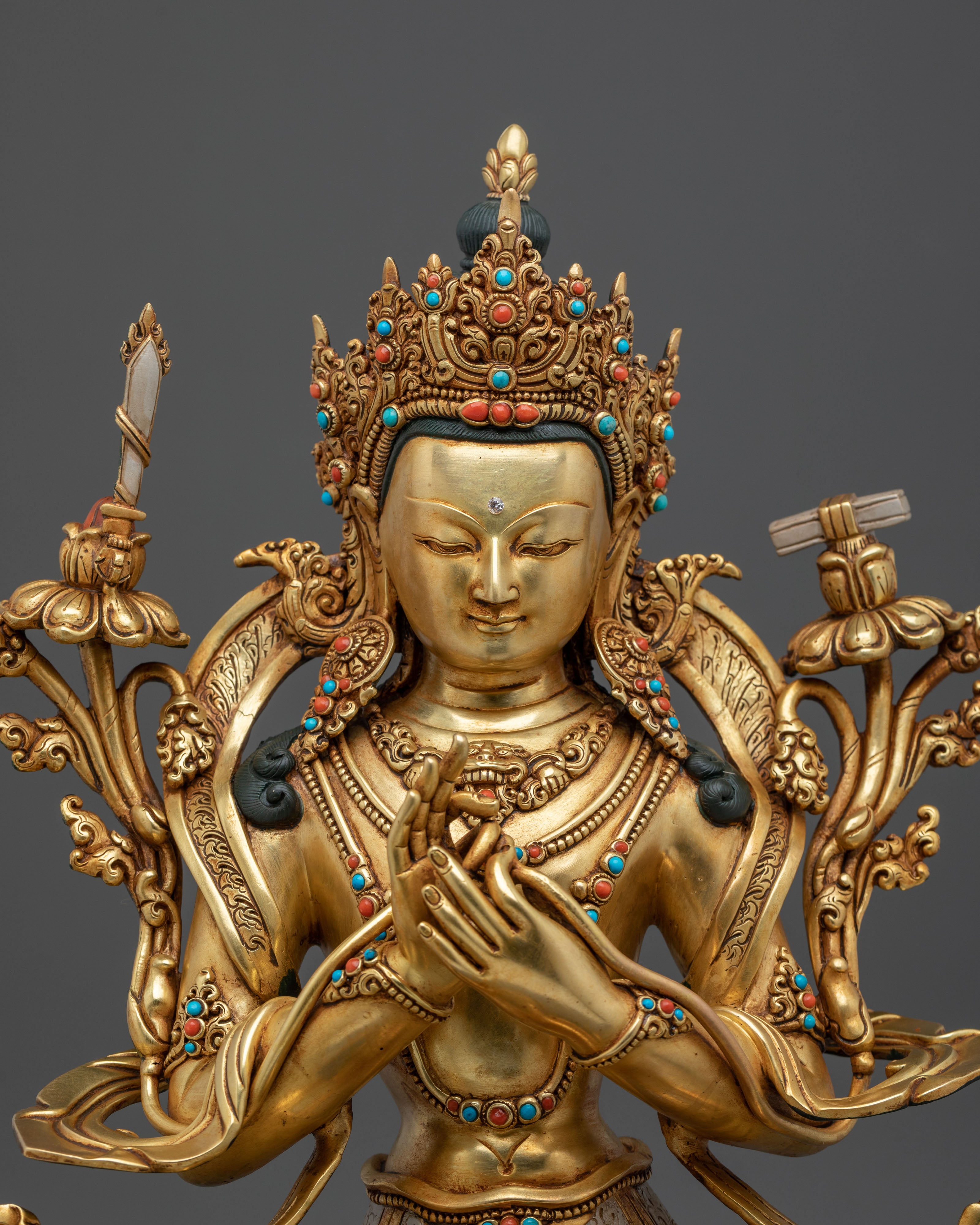 Tikshna Manjushri Meditation Statue | 24K Gold Gilded Copper Sculpture