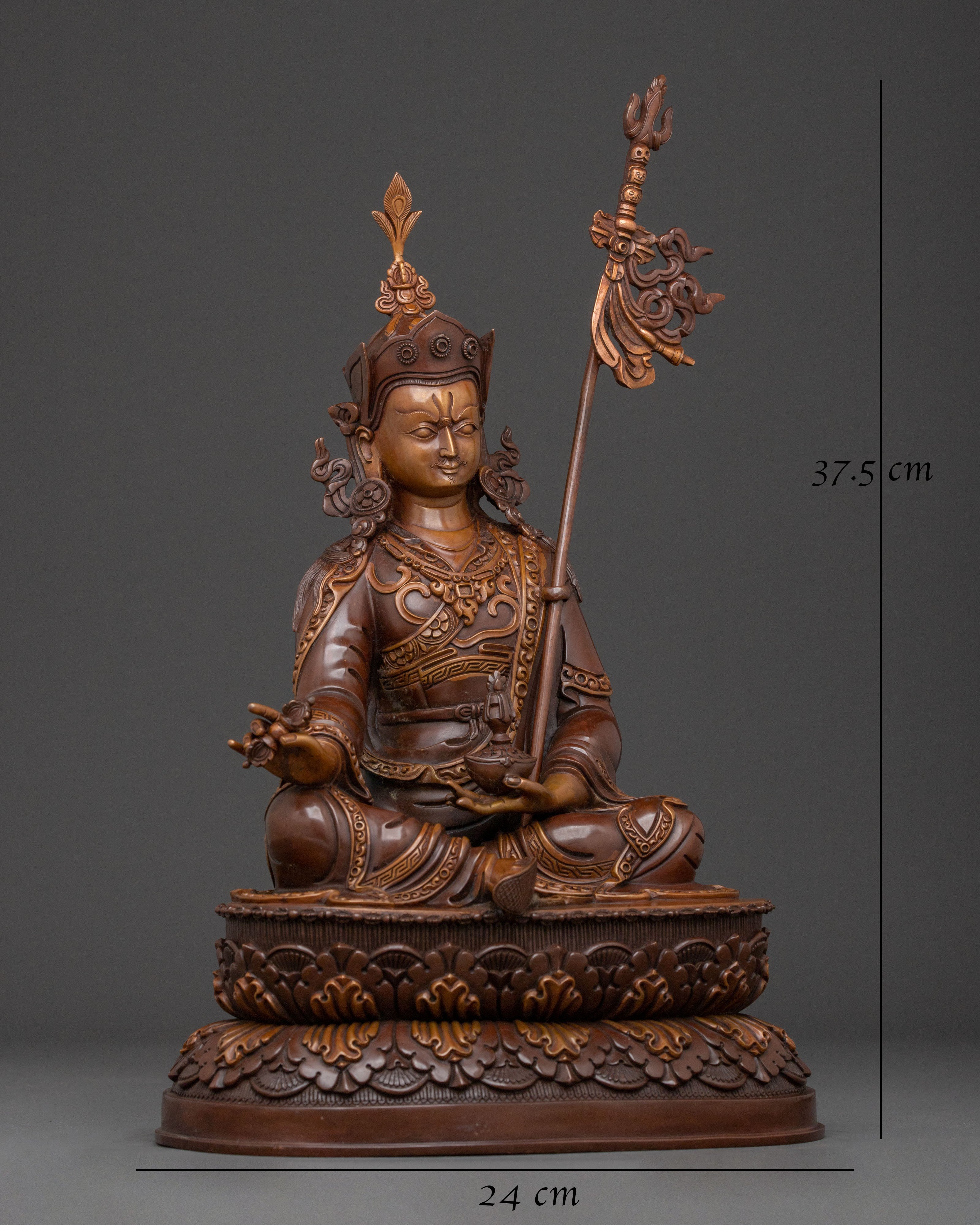 Guru Rinpoche Oxidized Copper Figurine: Buddhist Altar Decor