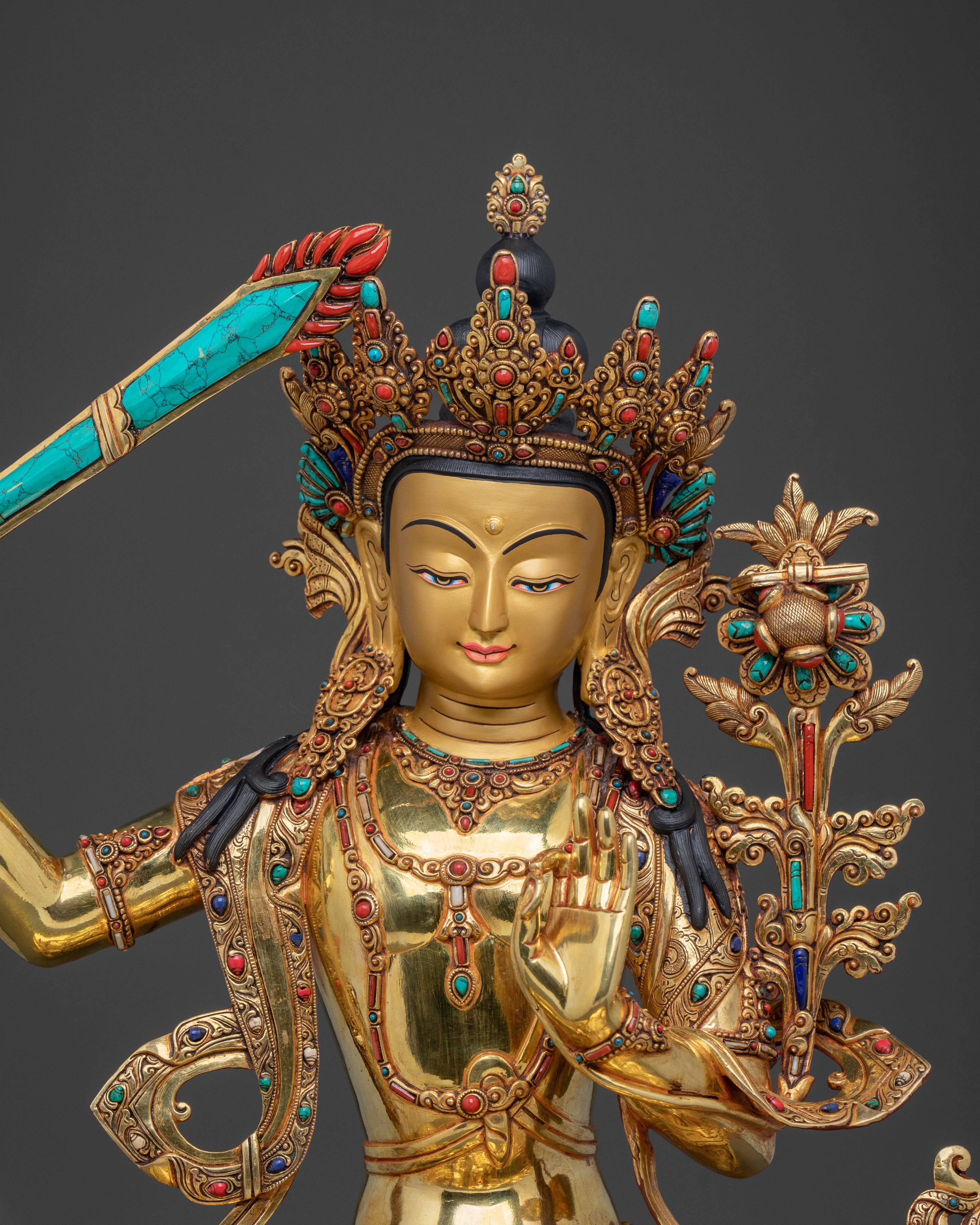 Manjushri Peaceful Meditation Statue | 24k Gold Glided