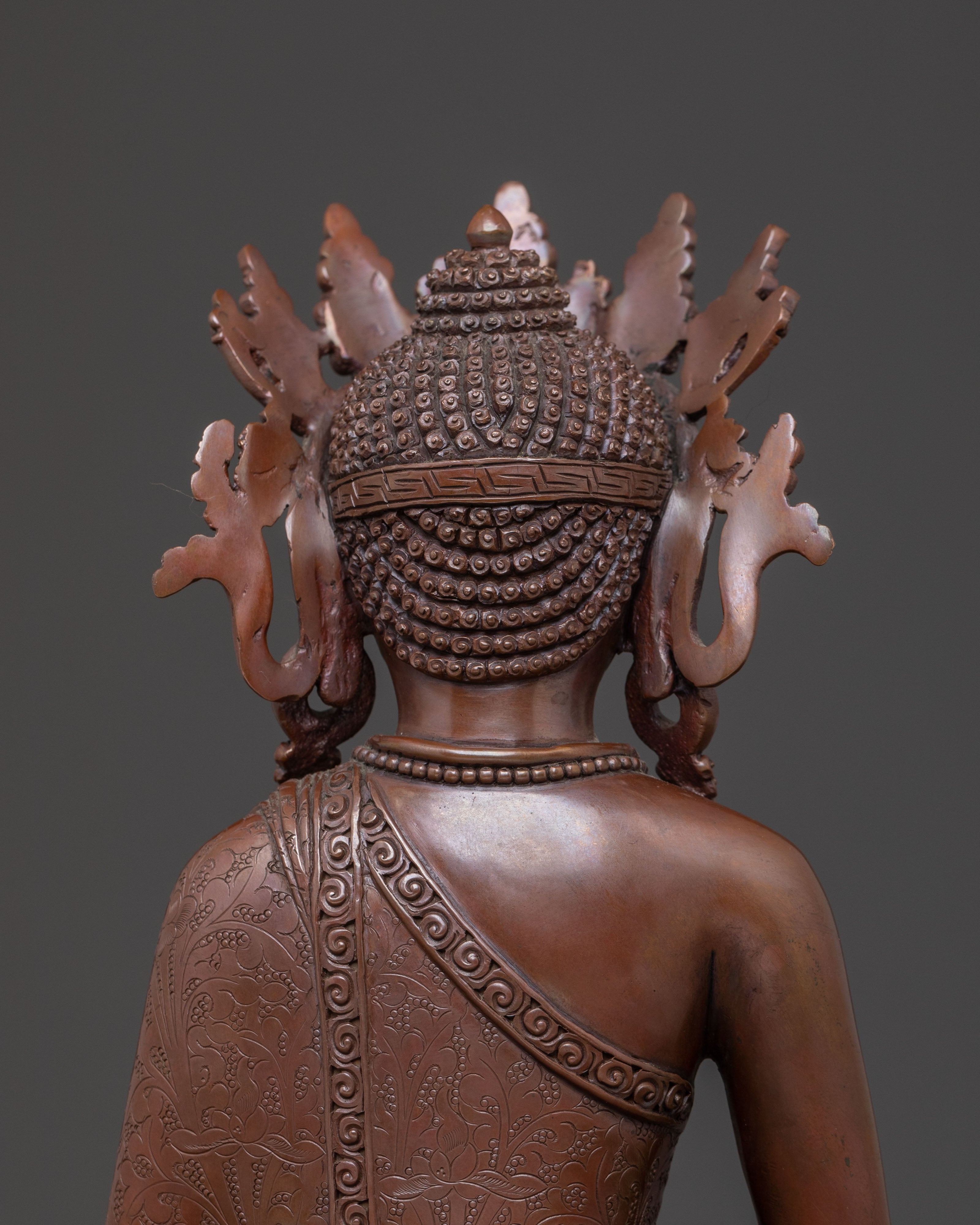 Crown Amitabha Buddha Statue in Oxidized Copper
