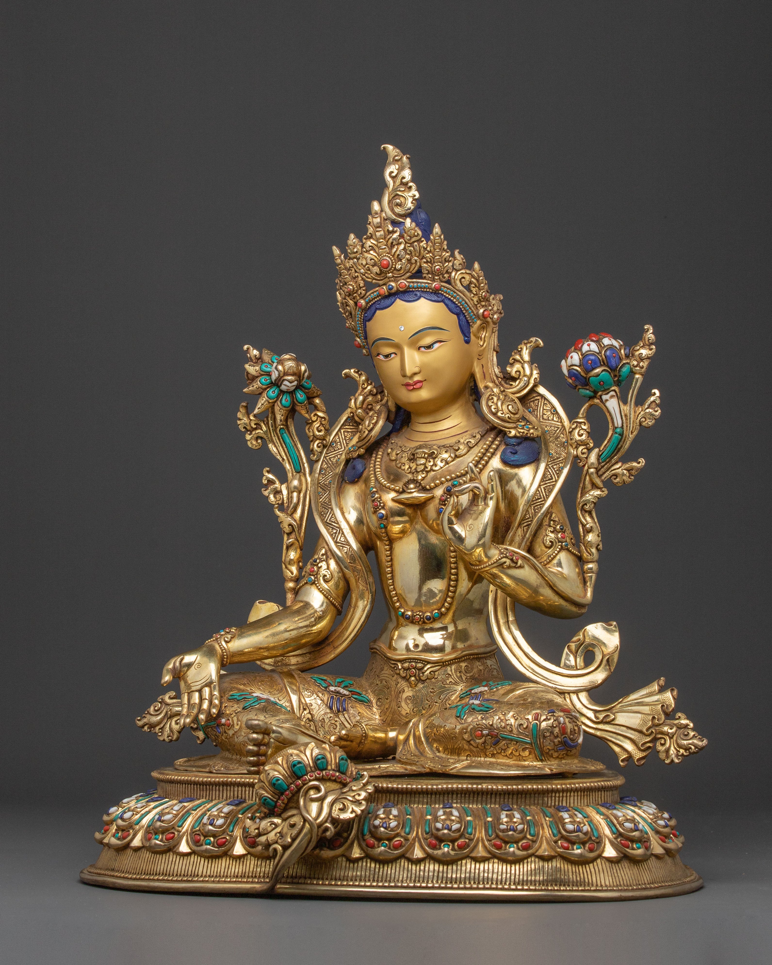 Green Tara Protective Bodhisattva Statue – Hand-Gilded Copper Art