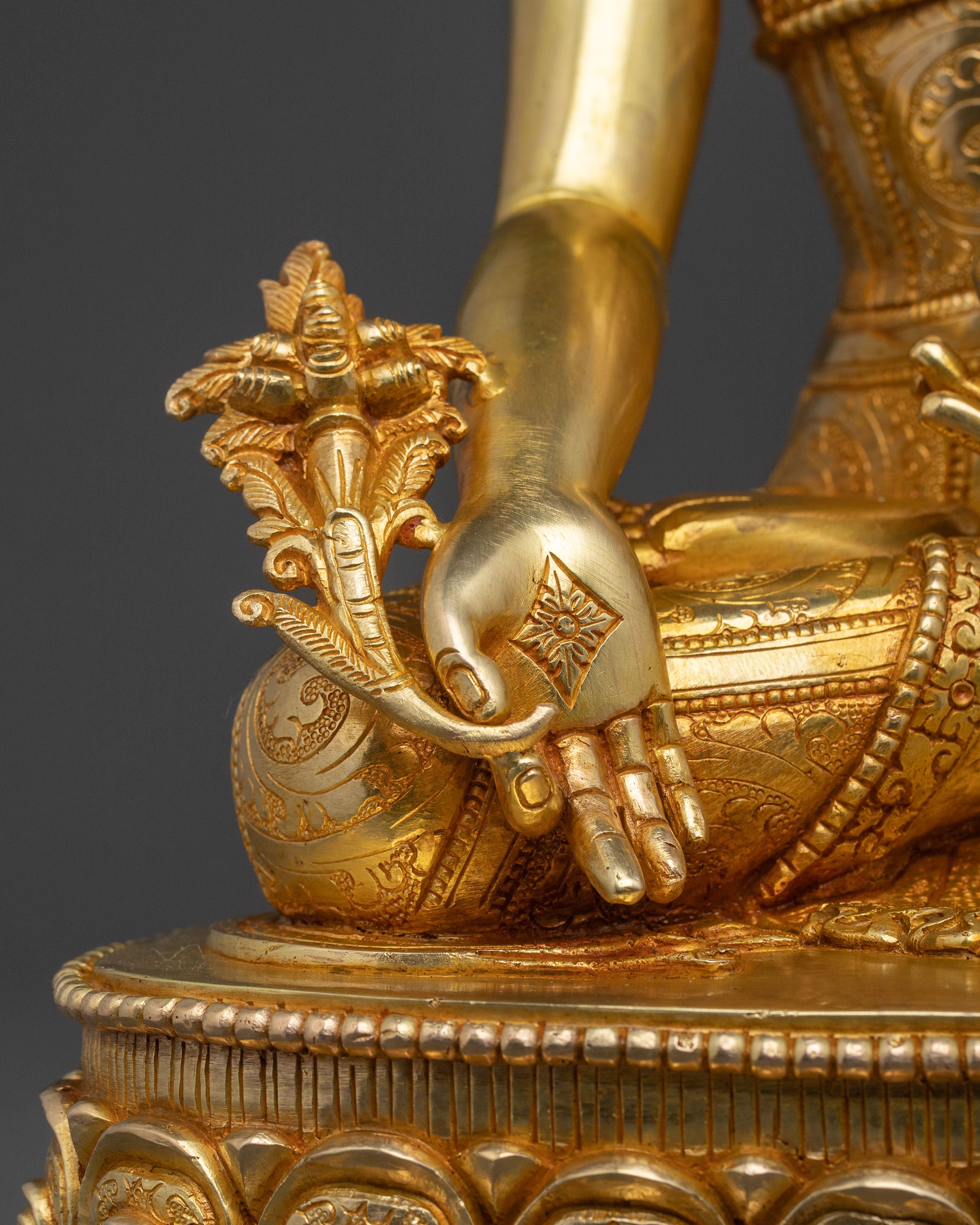 Medicine Buddha Divine Statue: Hand-Gilded Copper Art