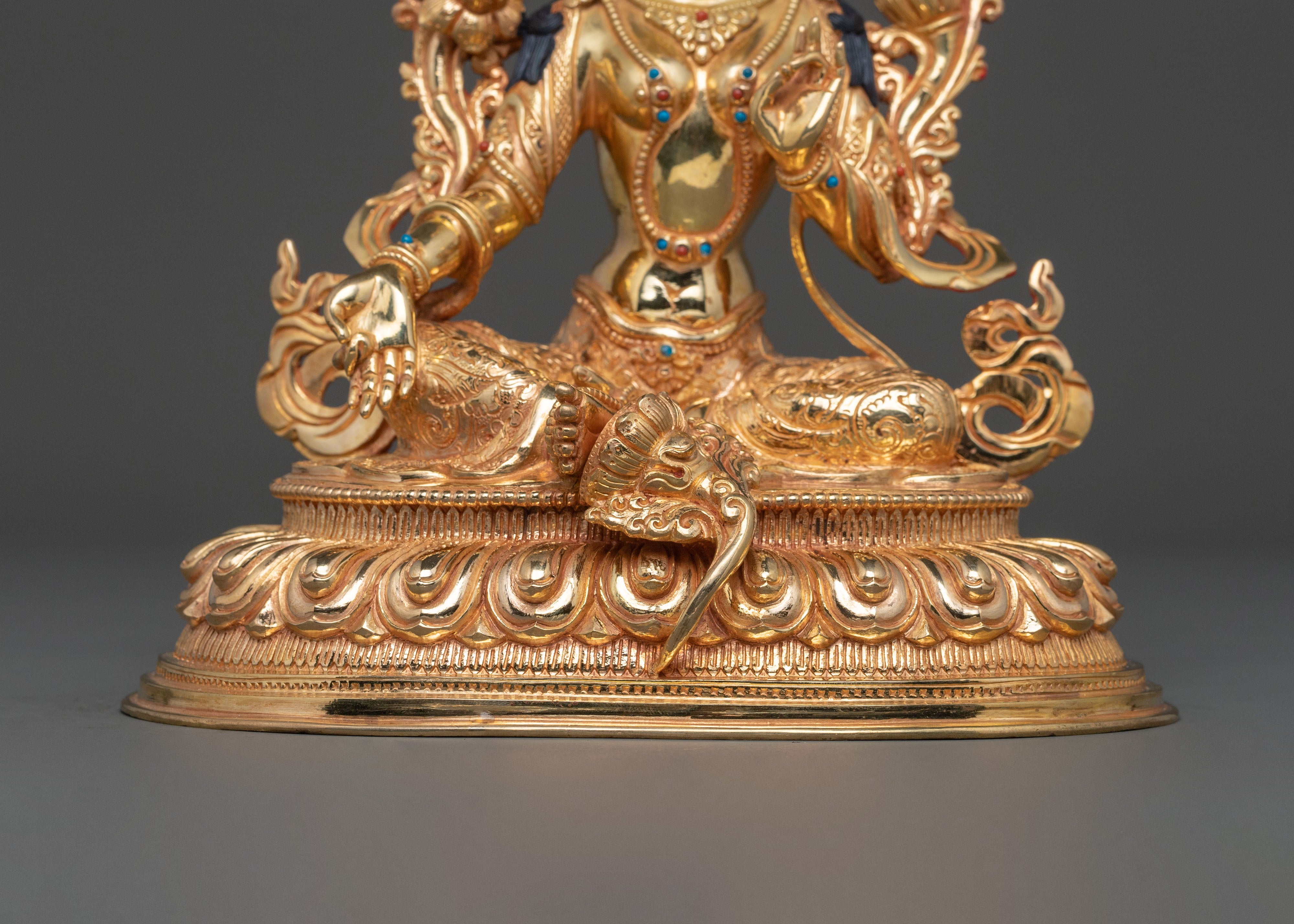 Green Tara Spiritual Altar Decor Statue in Radiant 24K Gold