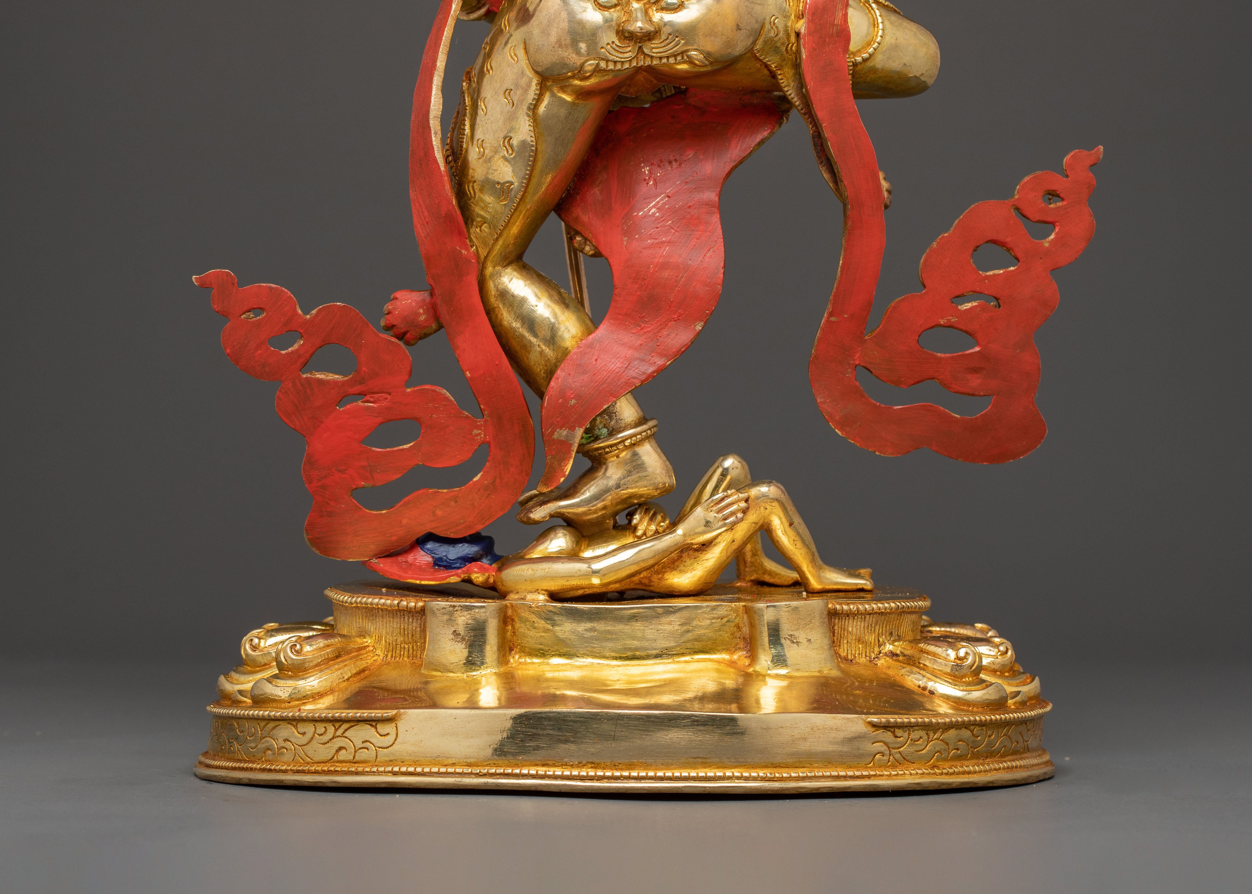 Simhamukha Statue the Remover of Obstacles - Exquisite 24K Gold Gilded Copper