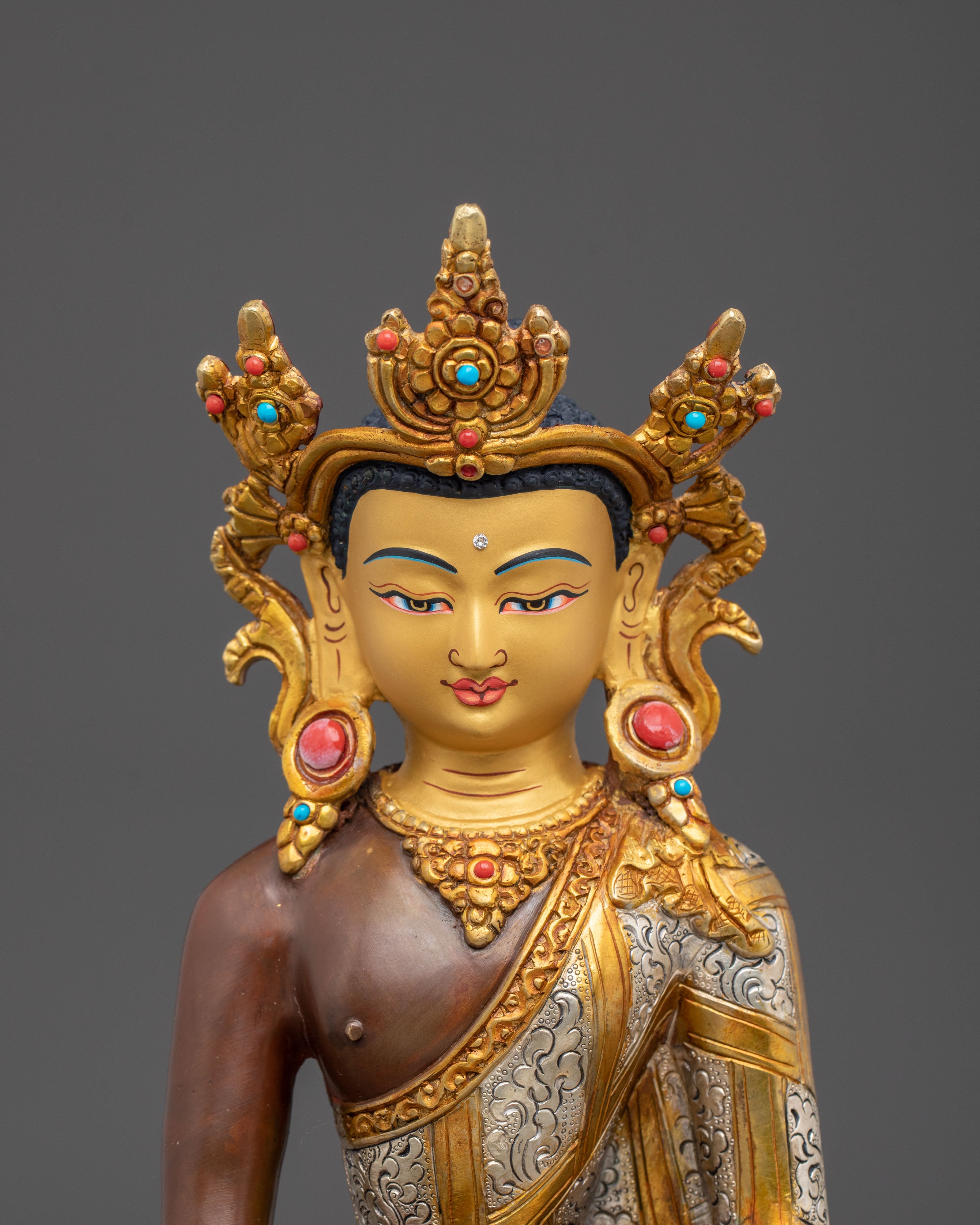 Siddhartha Gautama Statue wearing Crown | Gold Coated Figurine