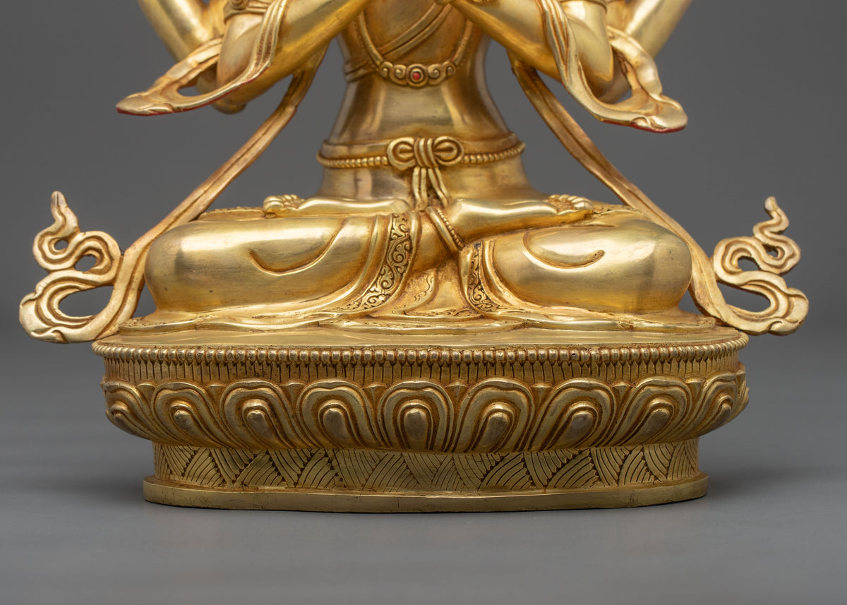 Handmade Chenrezig Copper Sculpture | 24K Gold Glided