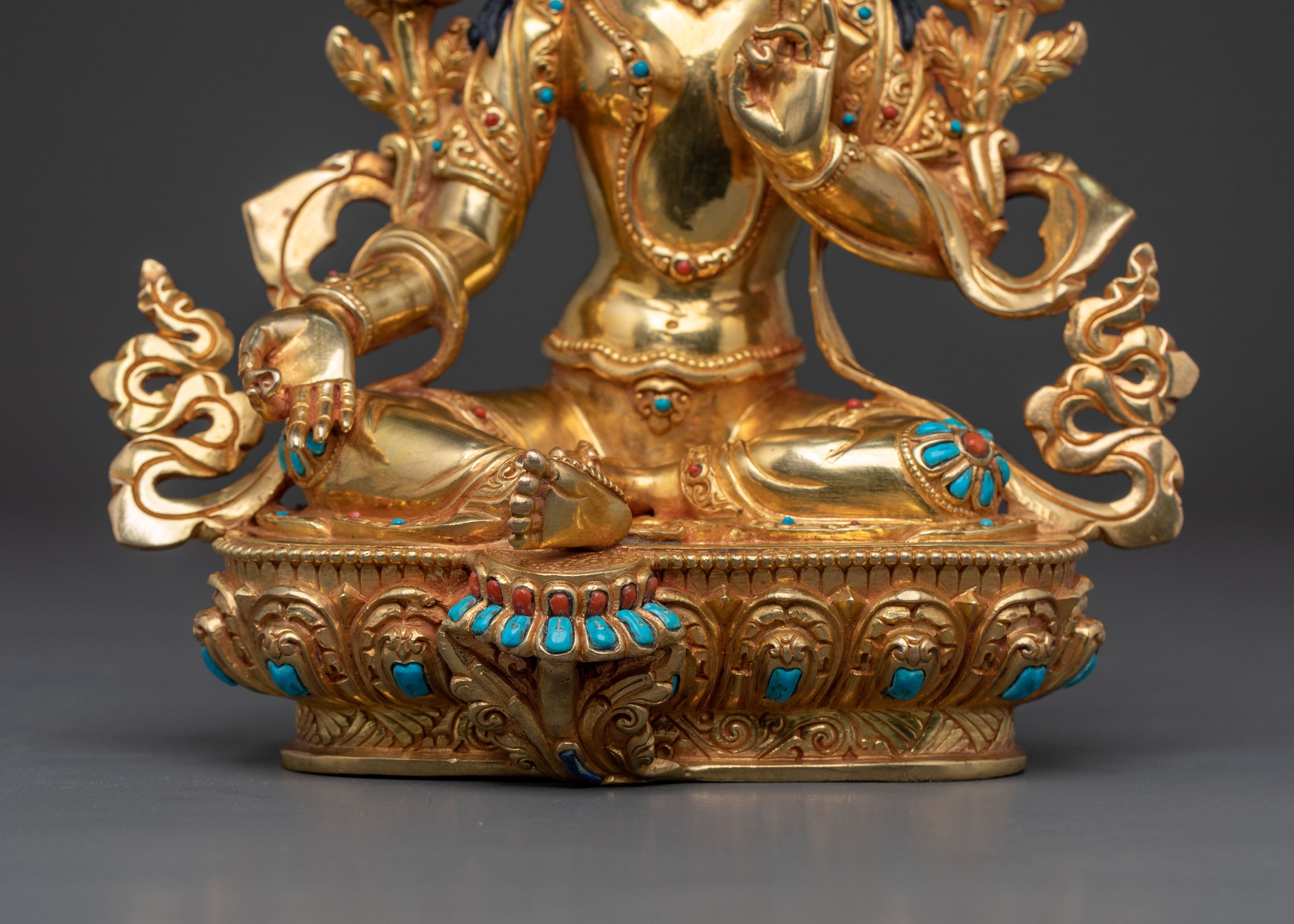 Green Tara 24K Gold Gilded Statue | Himalayan Artistry