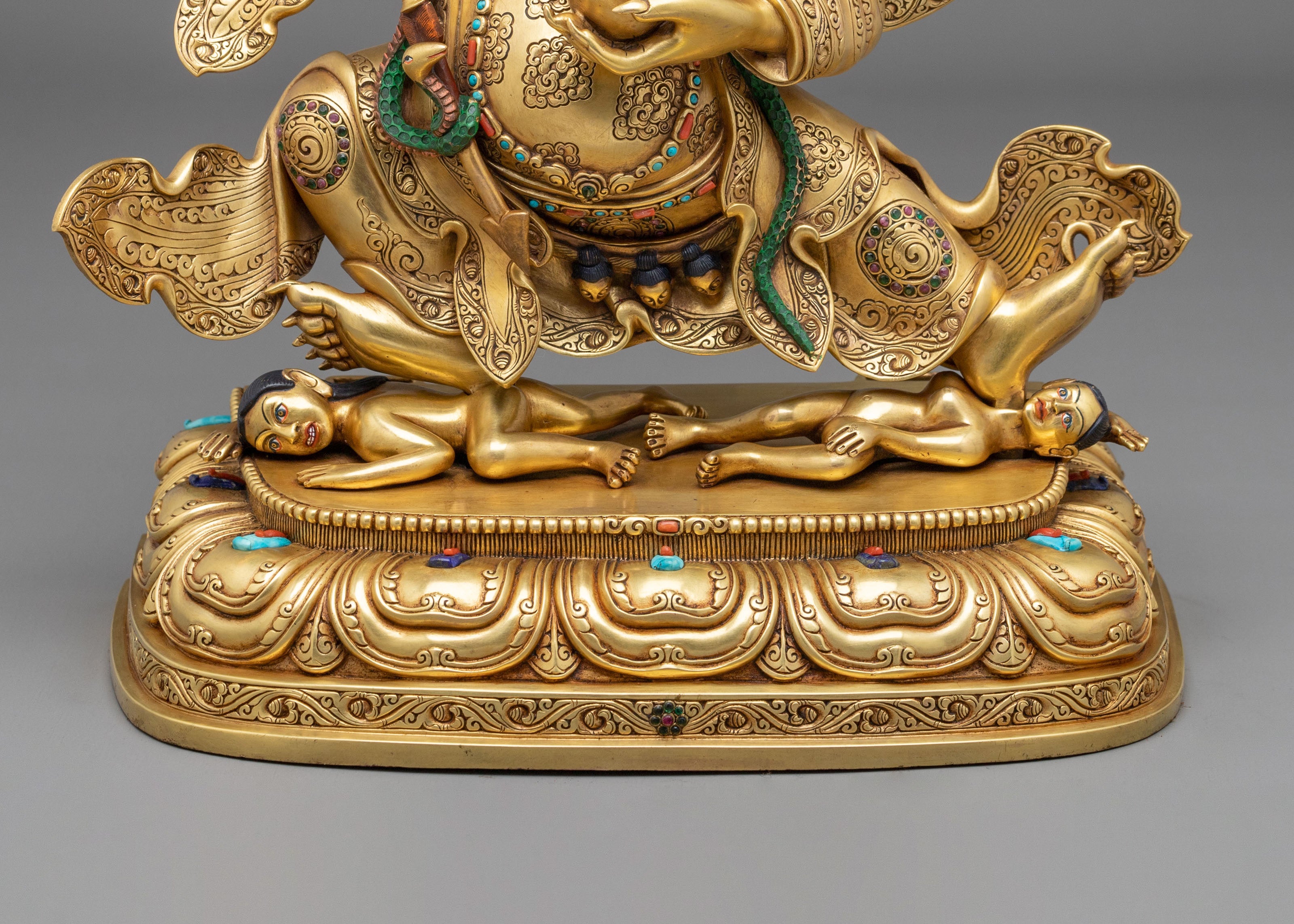 24K Gold Gilded Copper Mahakala Bernakchen Statue | Vajrayana Protector