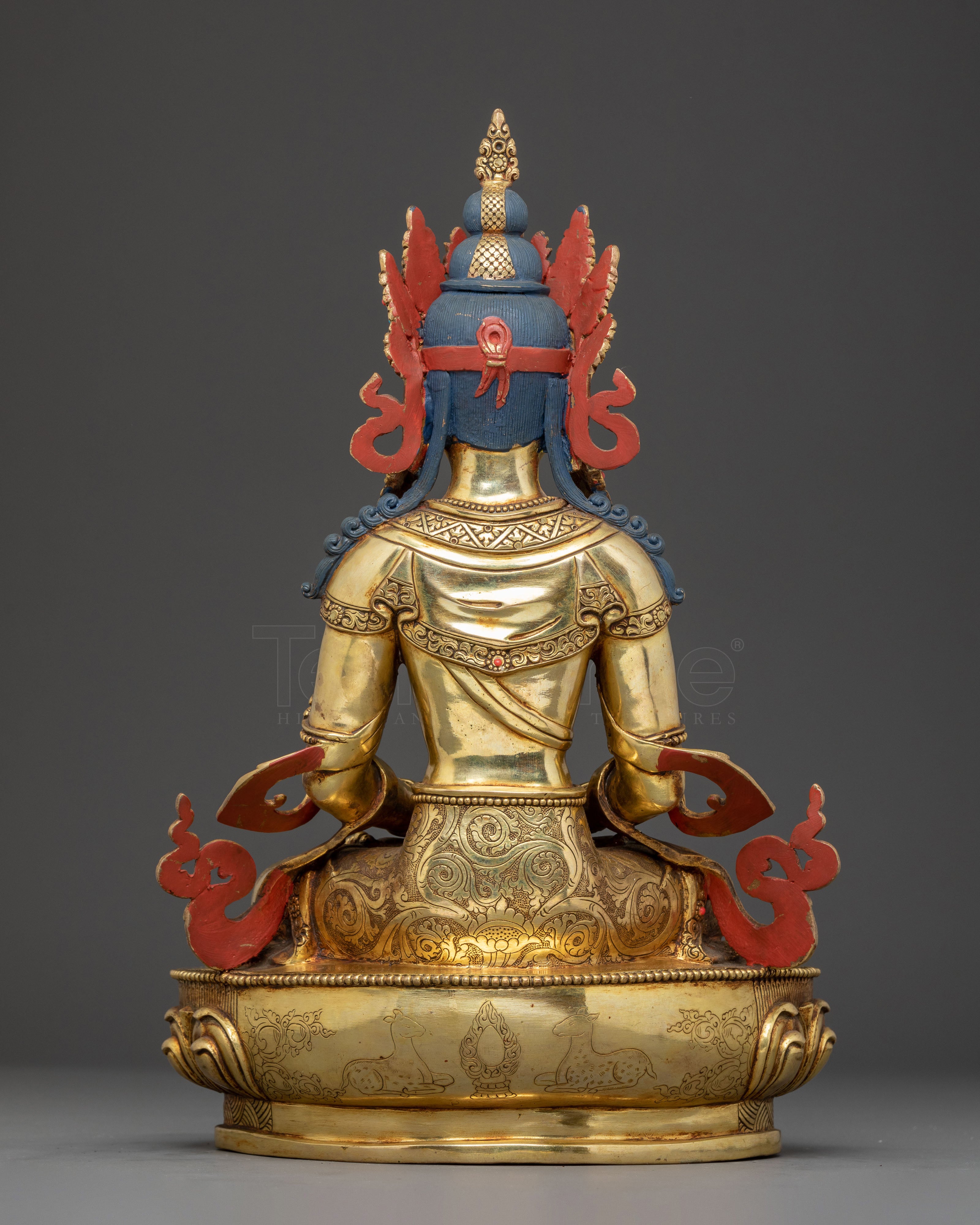 Golden Amitayus Handcrafted Statue | Tibetan Longevity Deity
