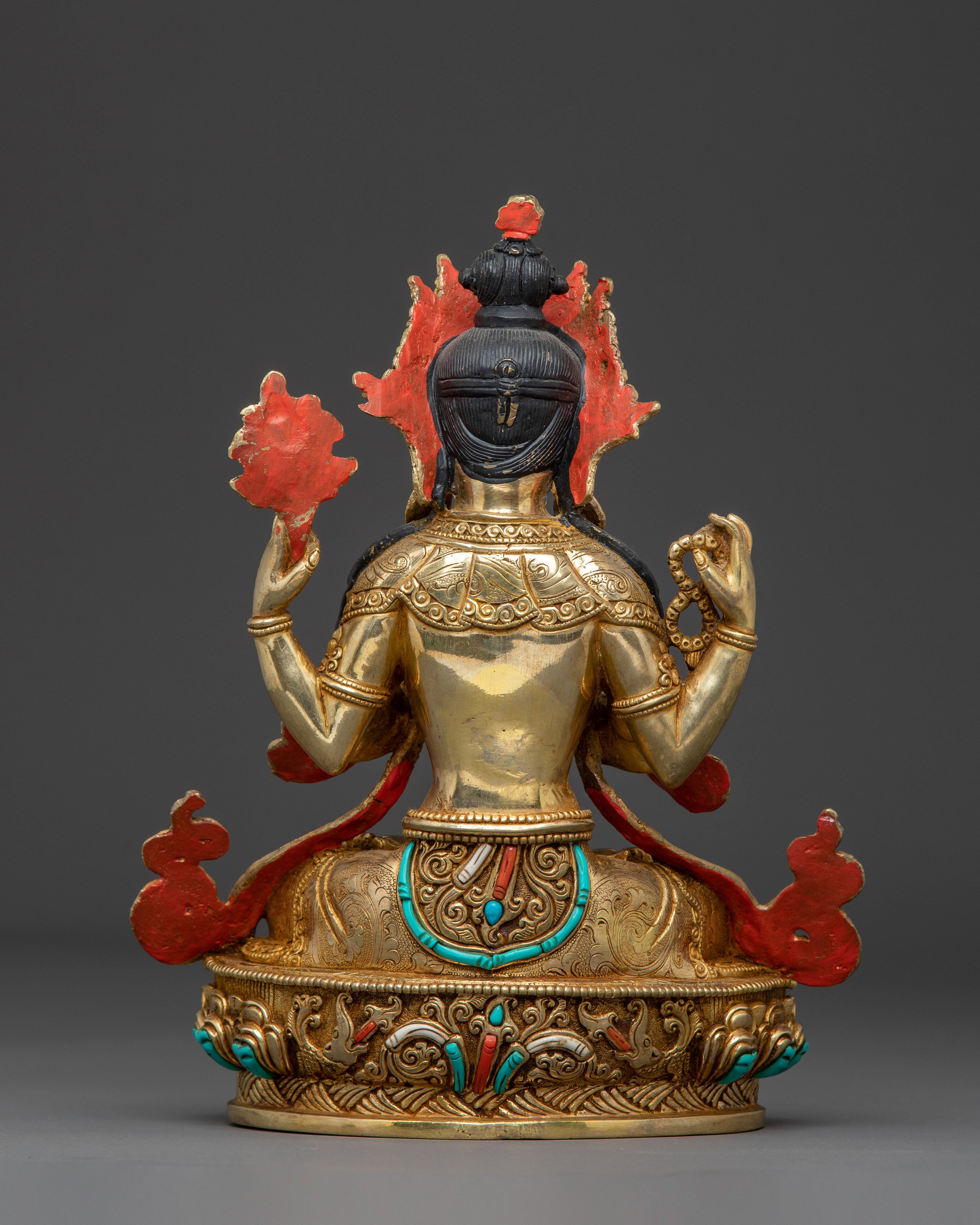 24k Gold Gilded and Copper Chenrezig Statue – Divine Compassion