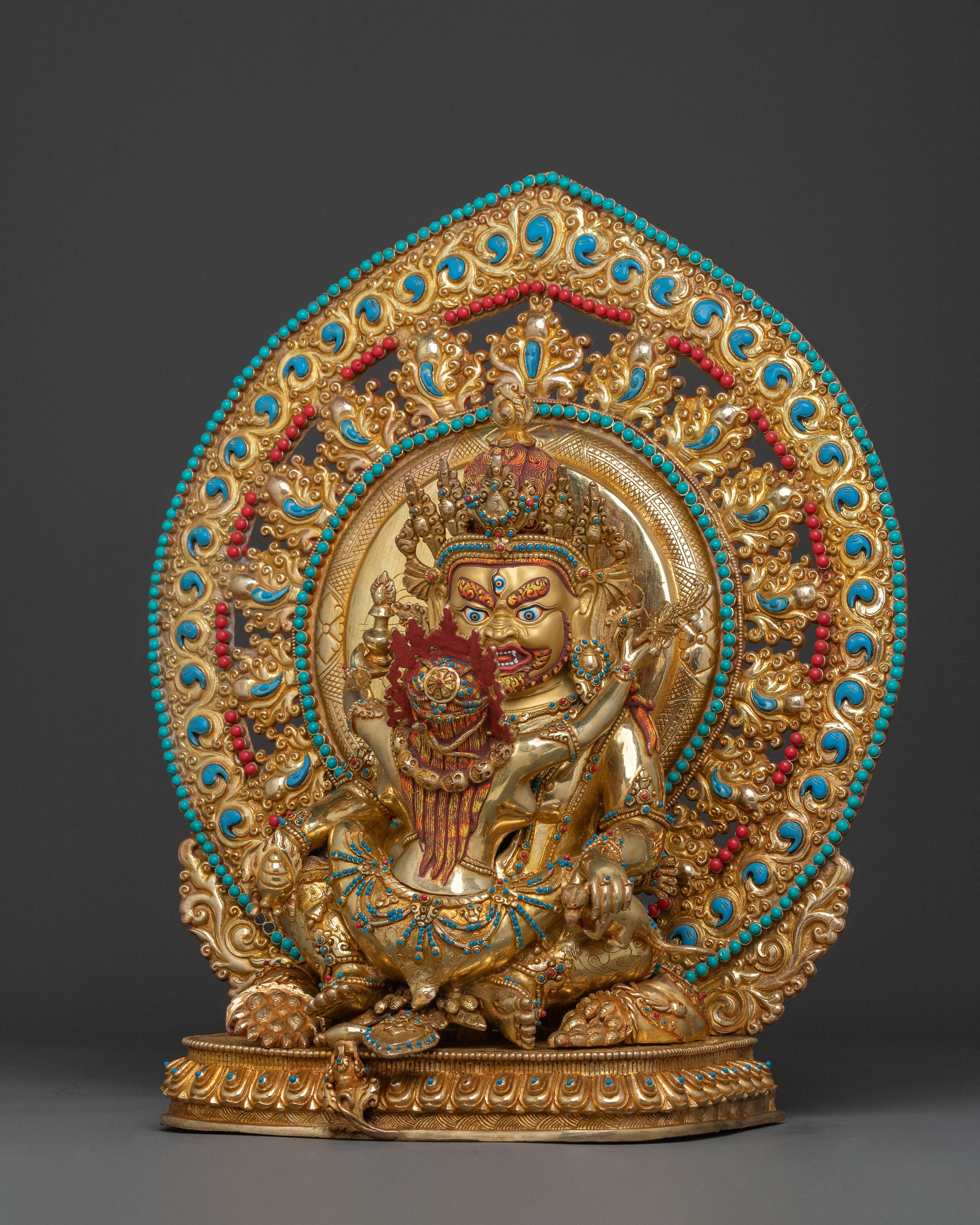 Green Dzambhala 24k Gold Glided Copper Statue | Buddhist Wealth Deity