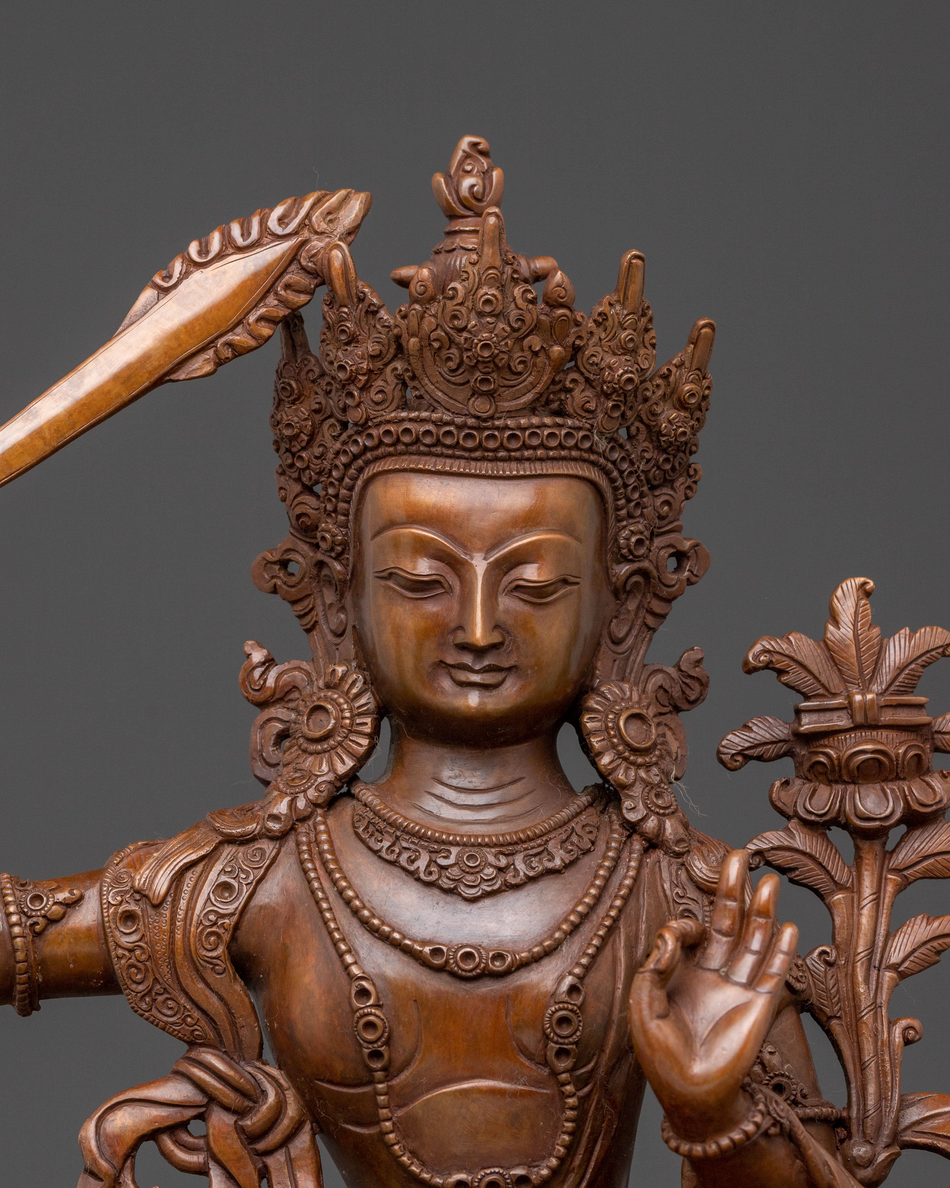 Manjushri Bodhisattva Statue for Altar - Oxidized Copper Finish