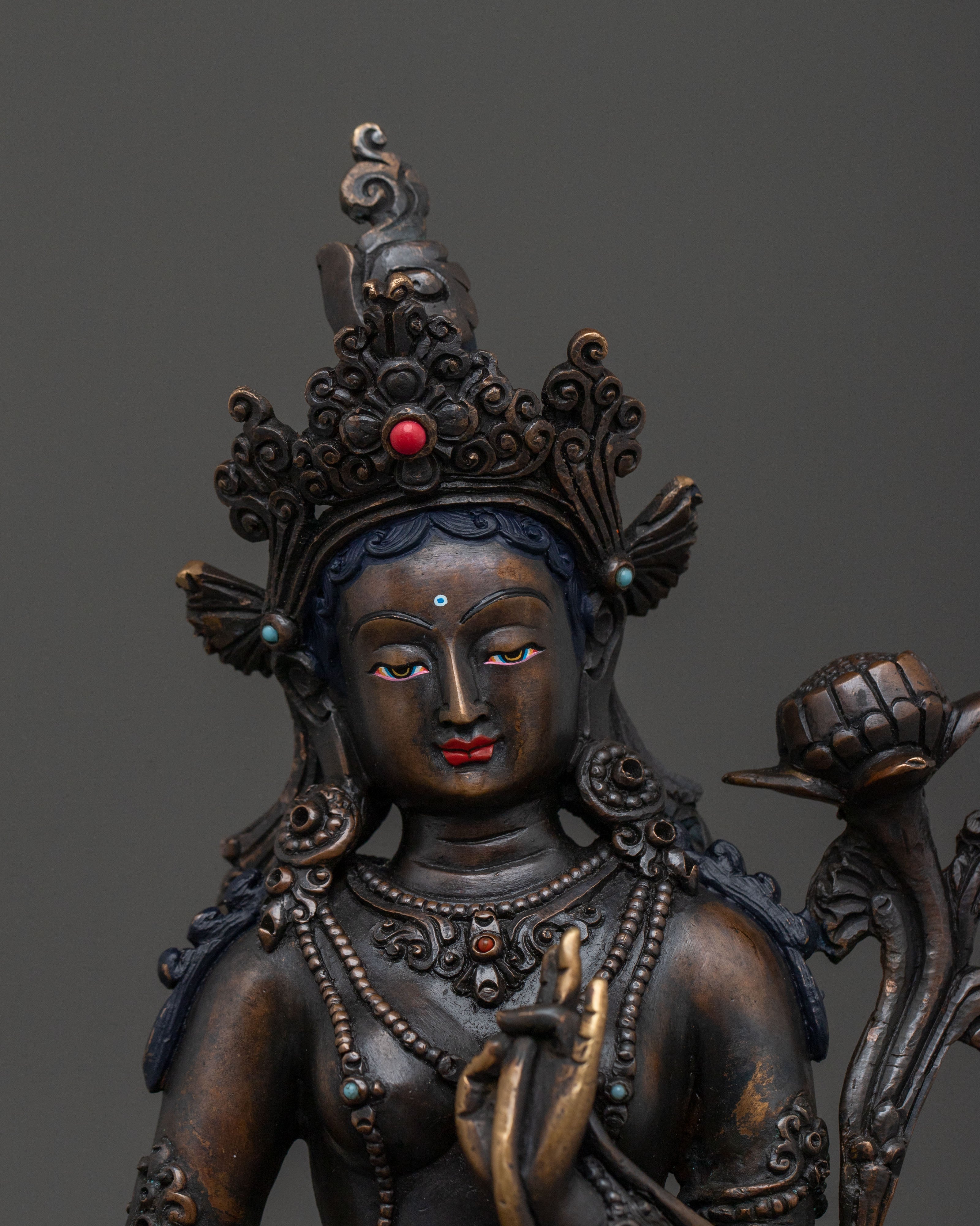 Green Tara Sculpture | Oxidized Copper Goddess