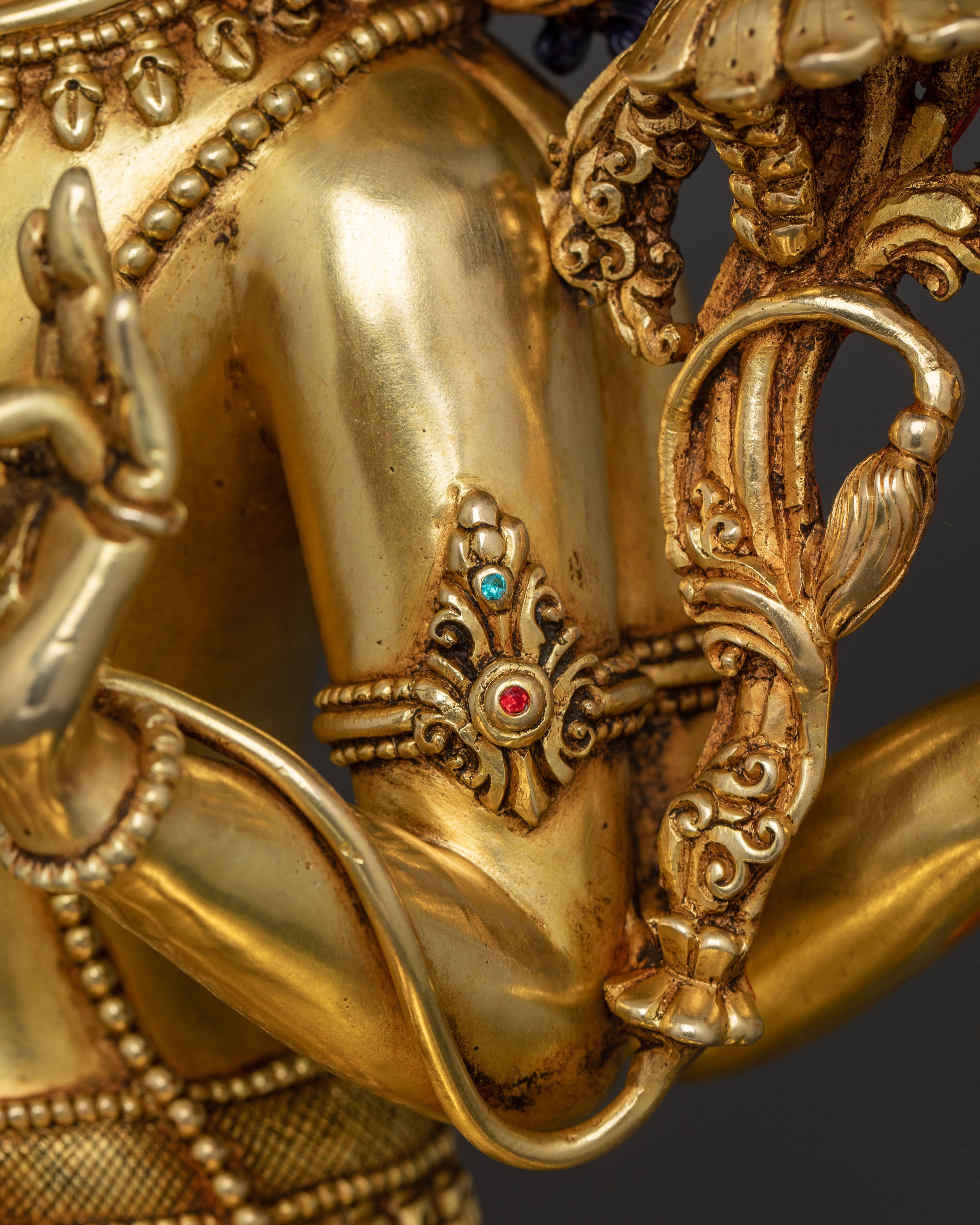 24k Gold Gilded Maha Manjushri Statue – Exquisite Himalayan Art