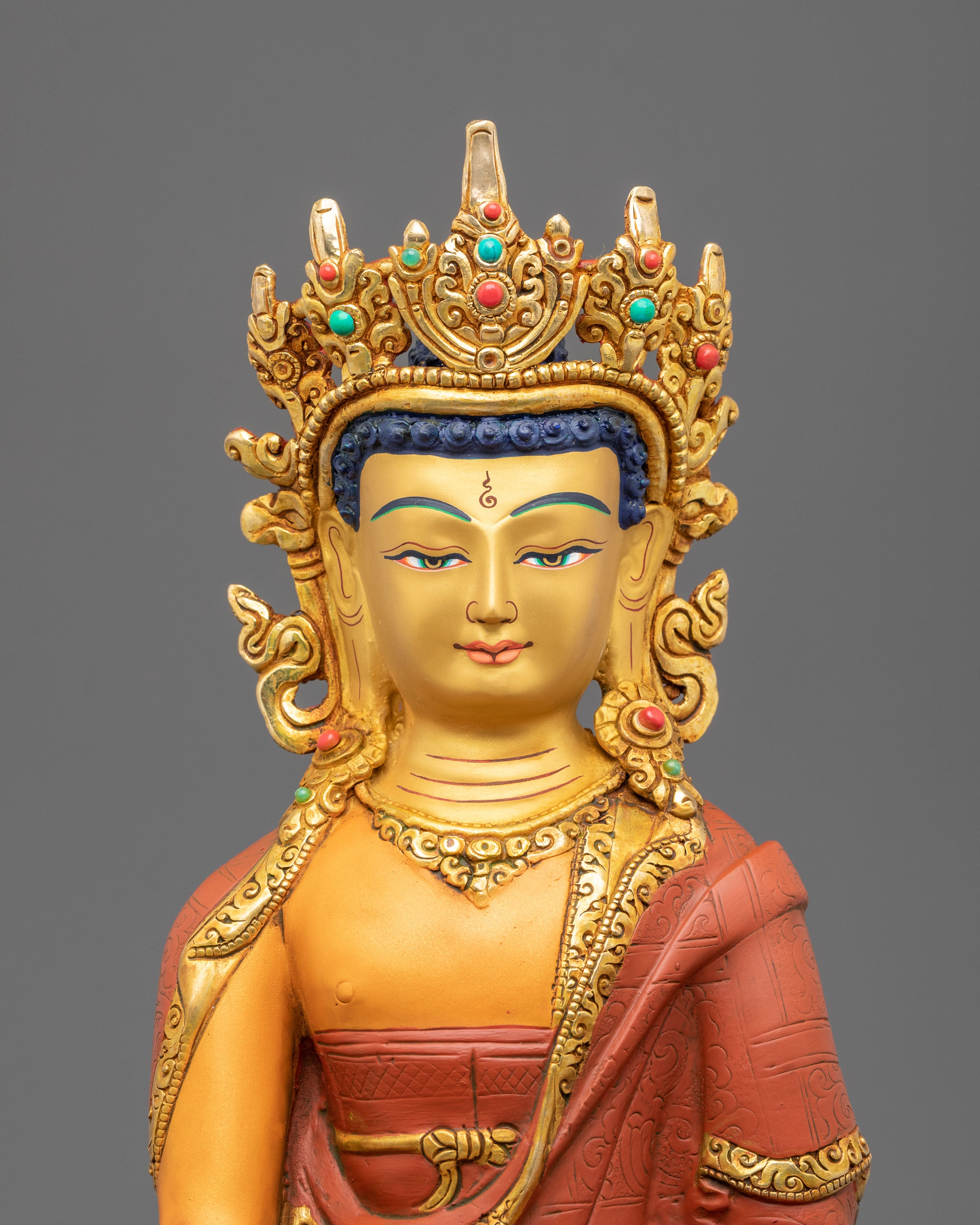 Crown Shakyamuni Buddha Figurine | 24K Gold Coated Statue