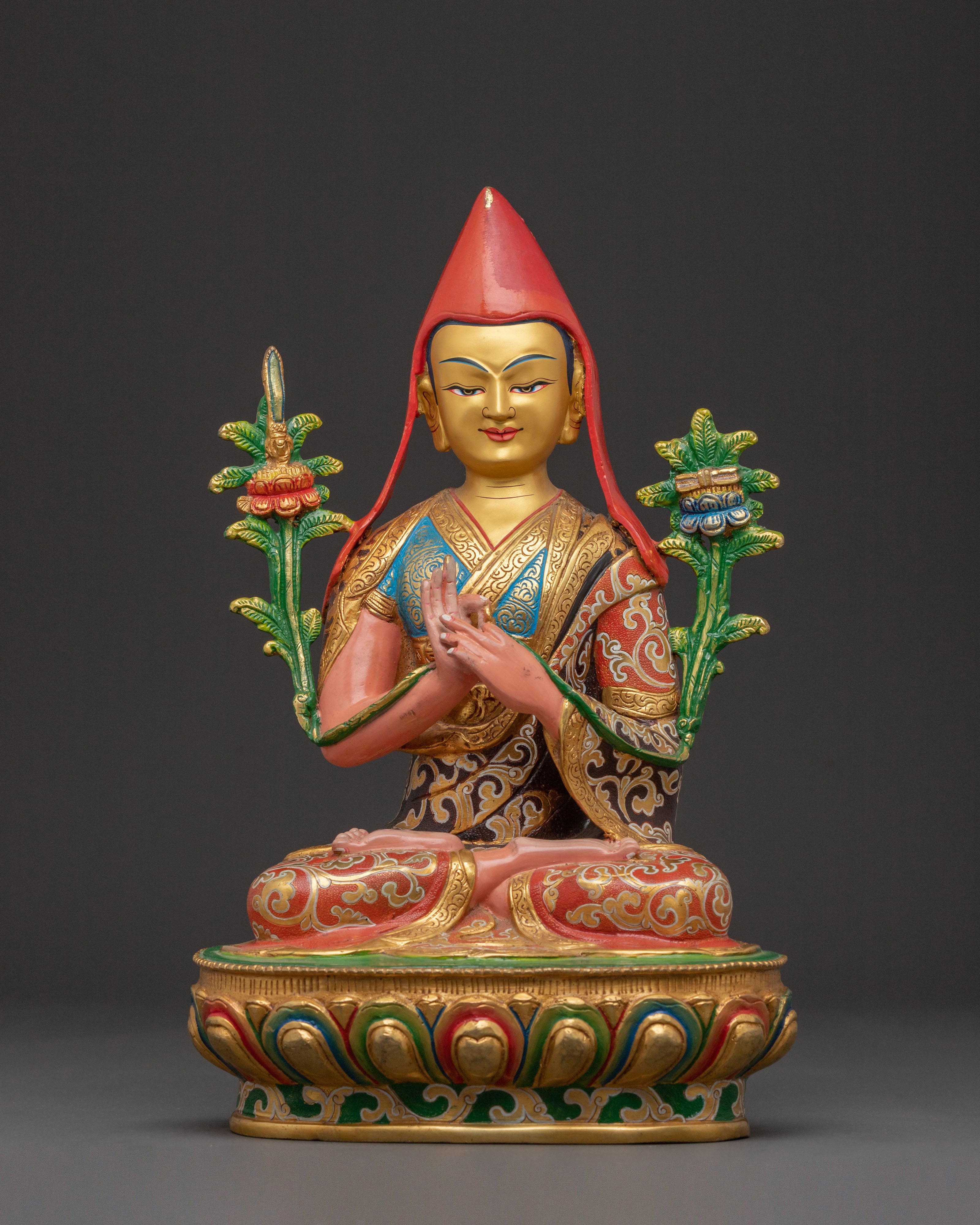 Tsongkhapa with Disciples Statue – 24K Gold Gilded Icon