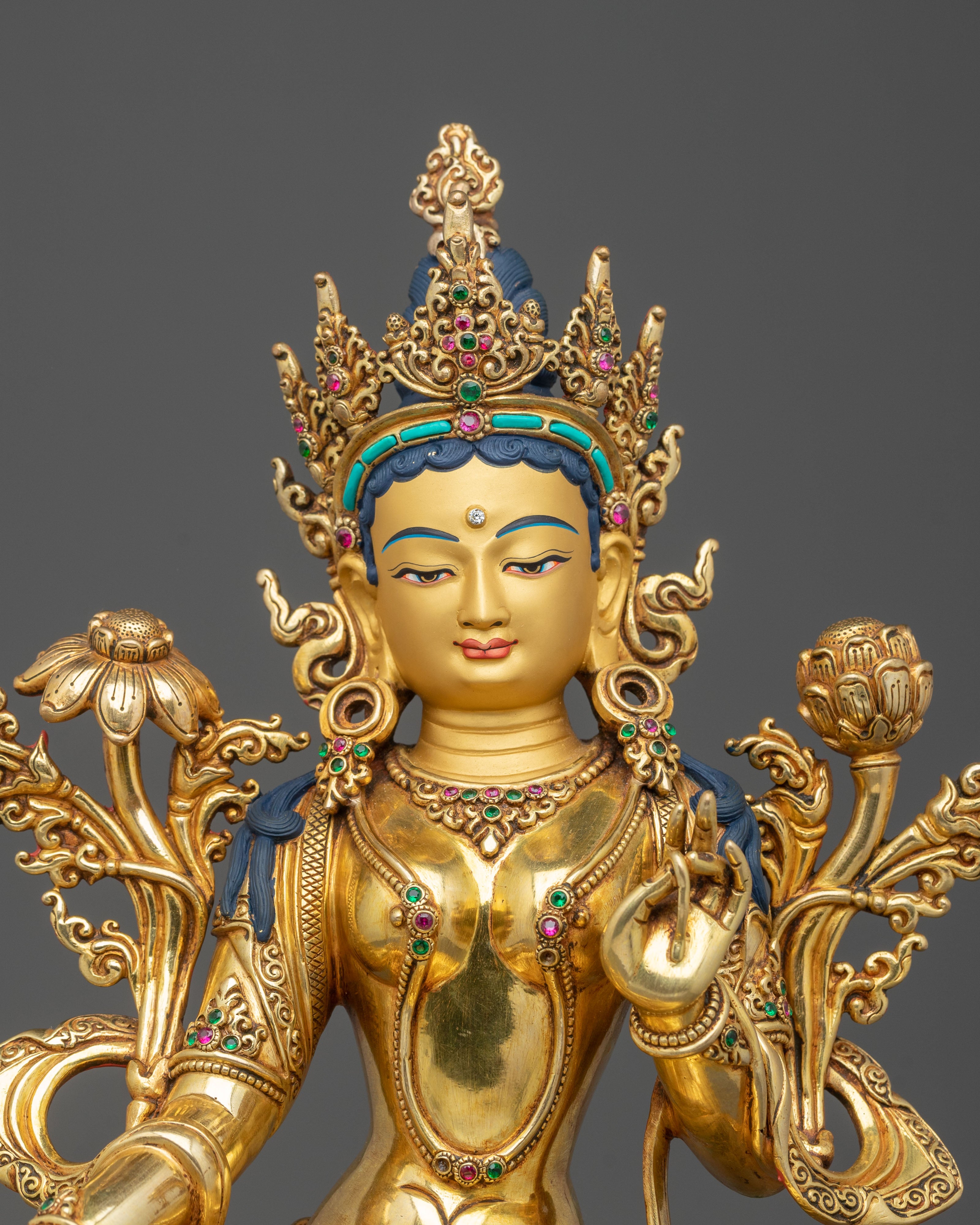 Green Tara 24K Gold Gilded Sculpture | Buddhist Protector
