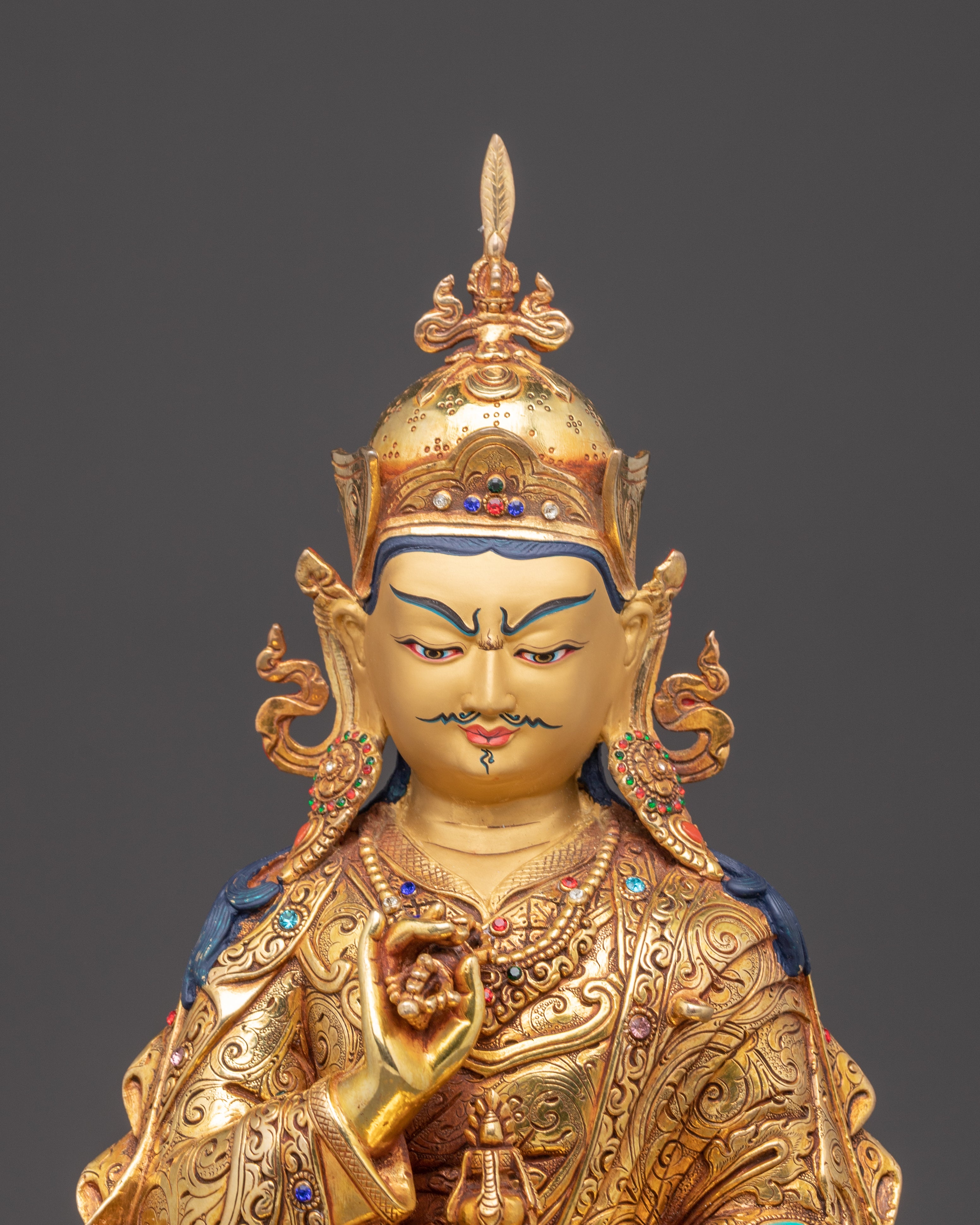 Handmade Golden Statue of Guru Tsyoke Dorje | Traditional Tibetan Icon
