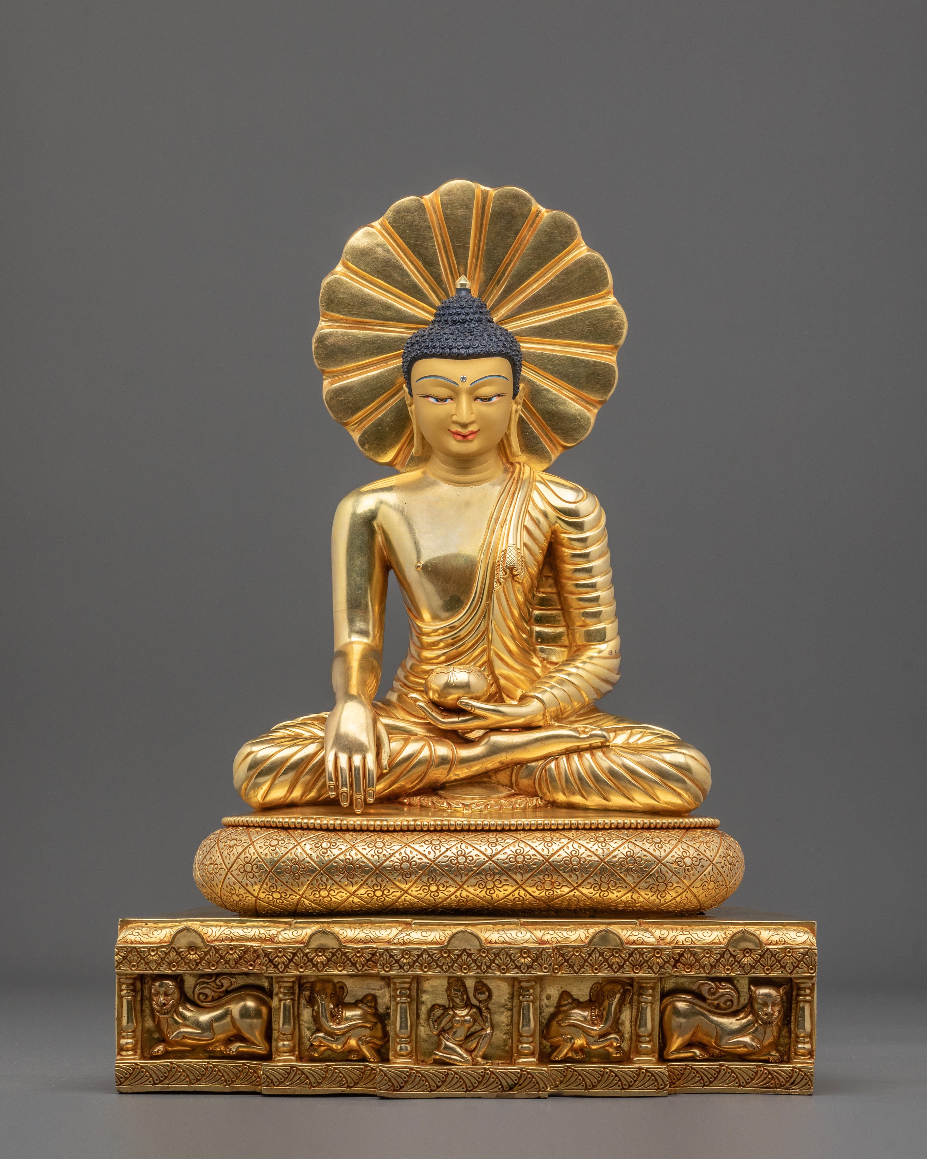 Gautama Buddha 24K Gold Gilded Sculpture: Divine Serenity