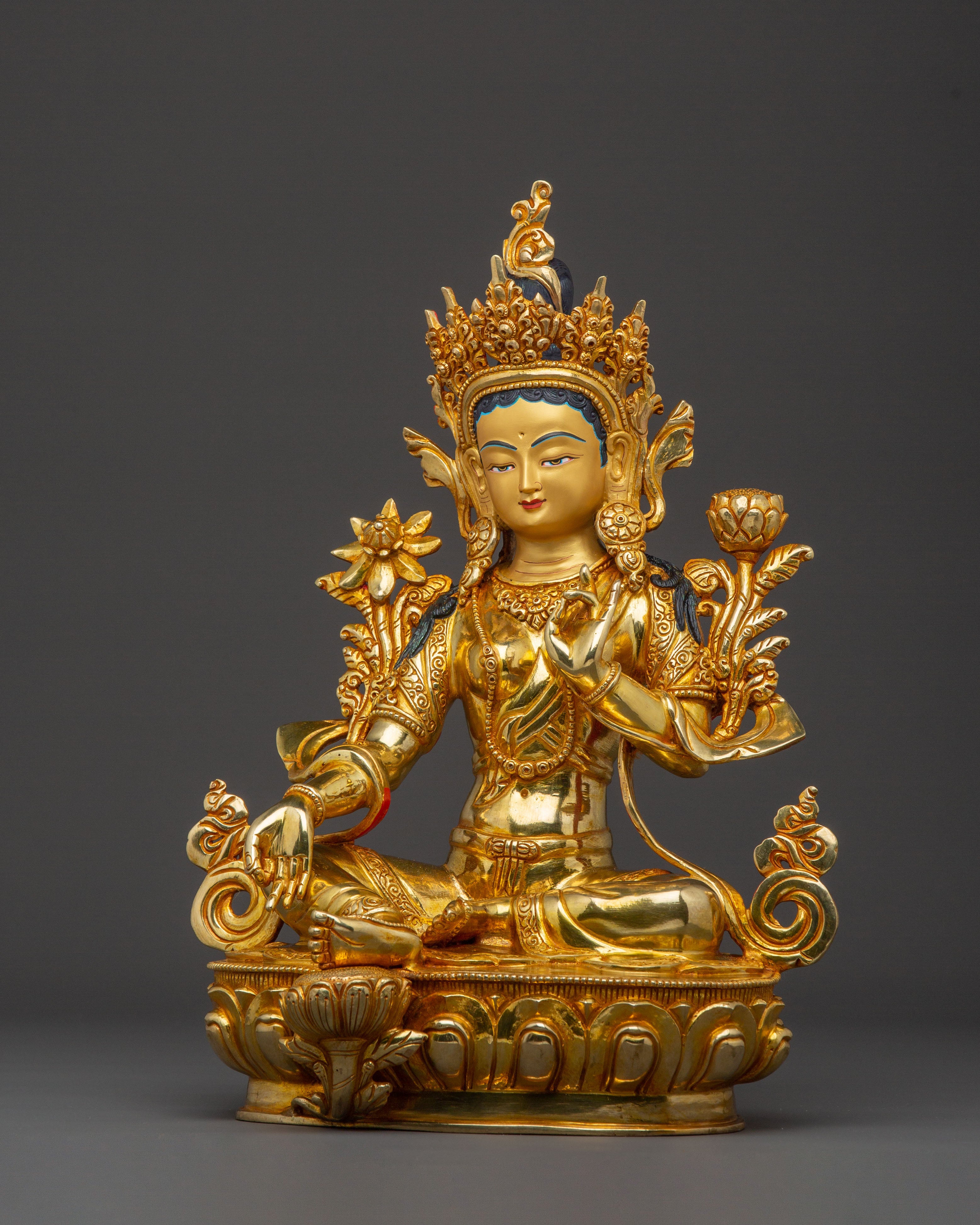 Green Tara Statue: Mother of Compassion - Radiant Gold Gilded