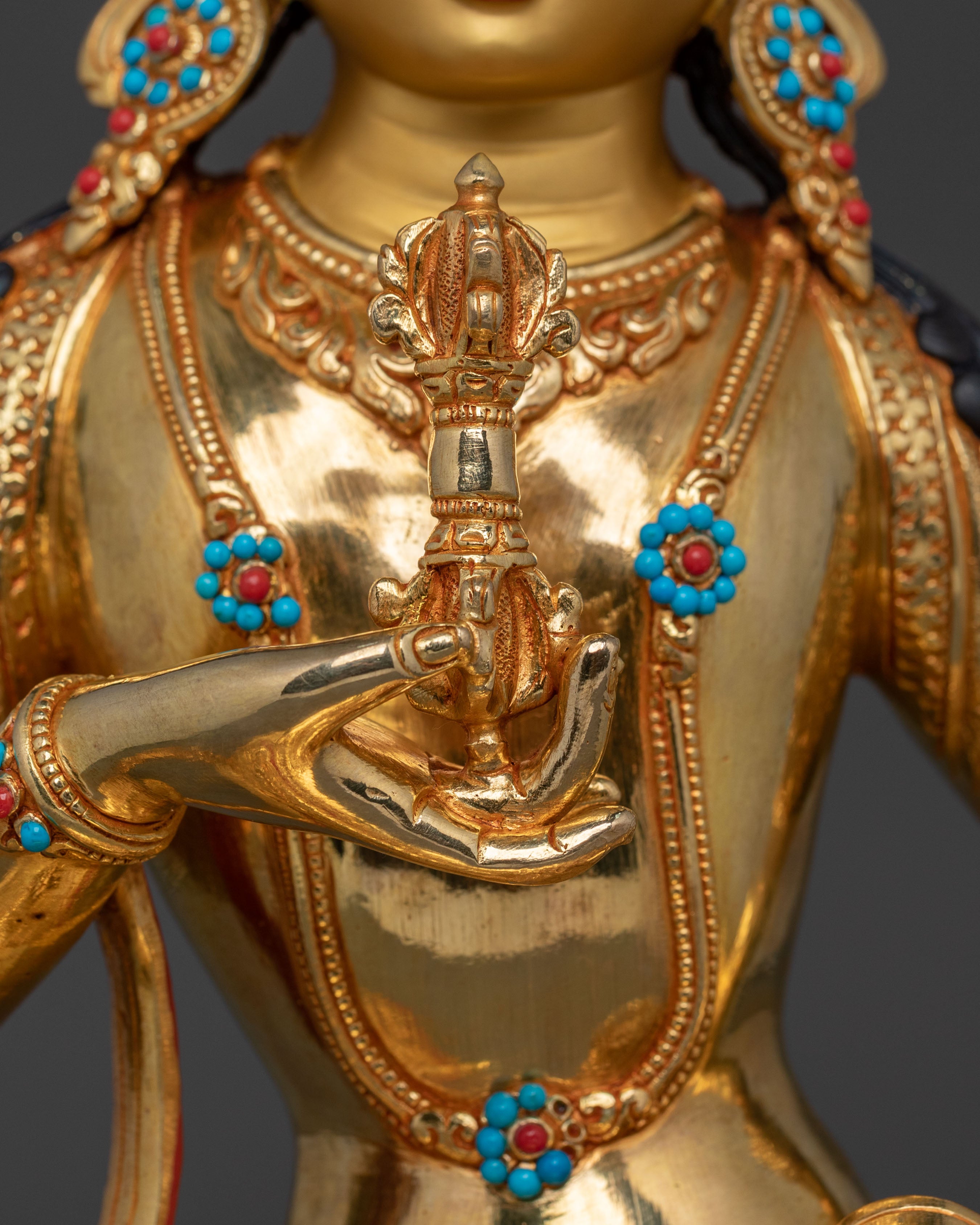 Vajrasattva Vajrayana Practice Sculpture in Gleaming Gold
