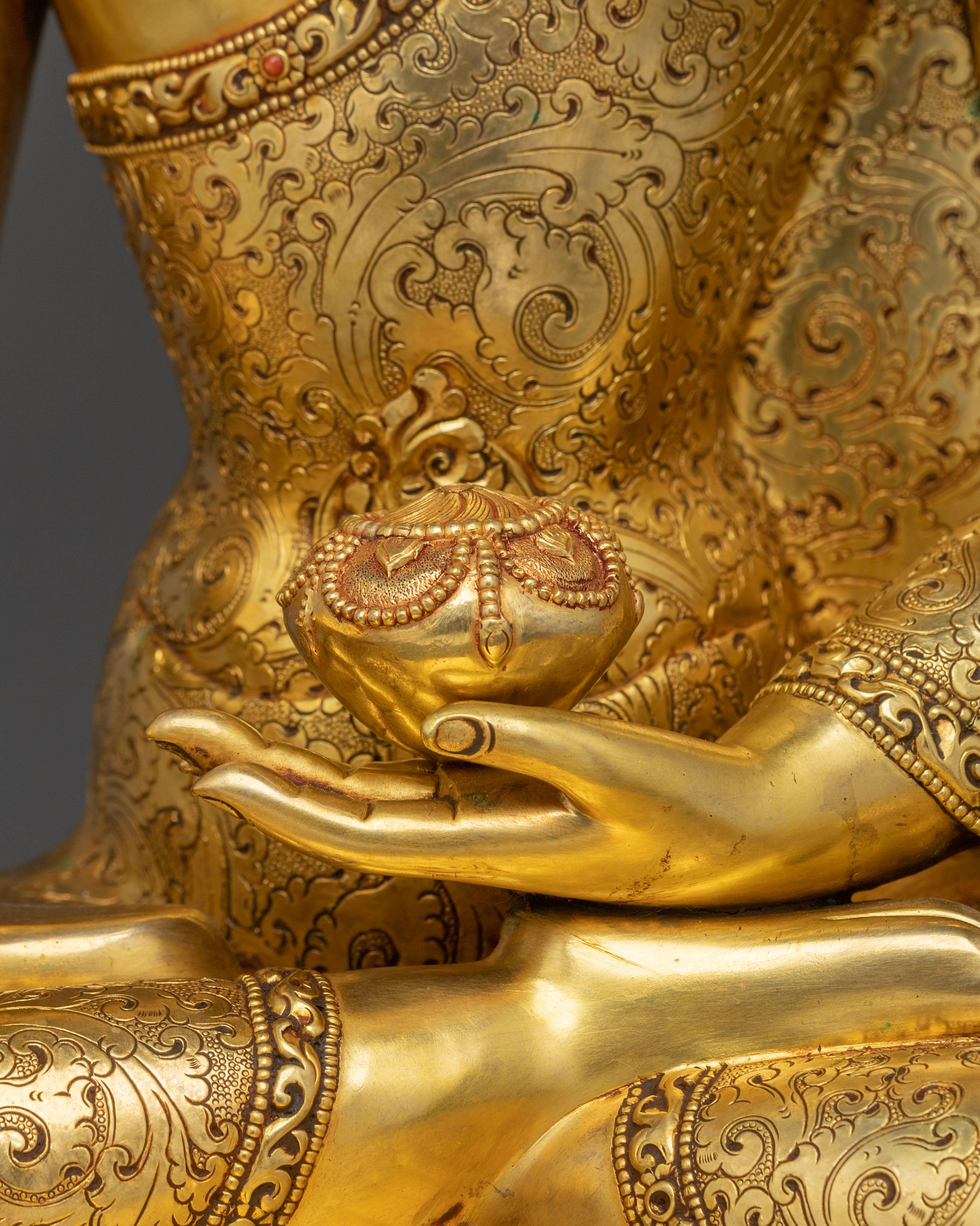 Shakyamuni Buddha Fire Gold Gilded Figurine | Home Decor